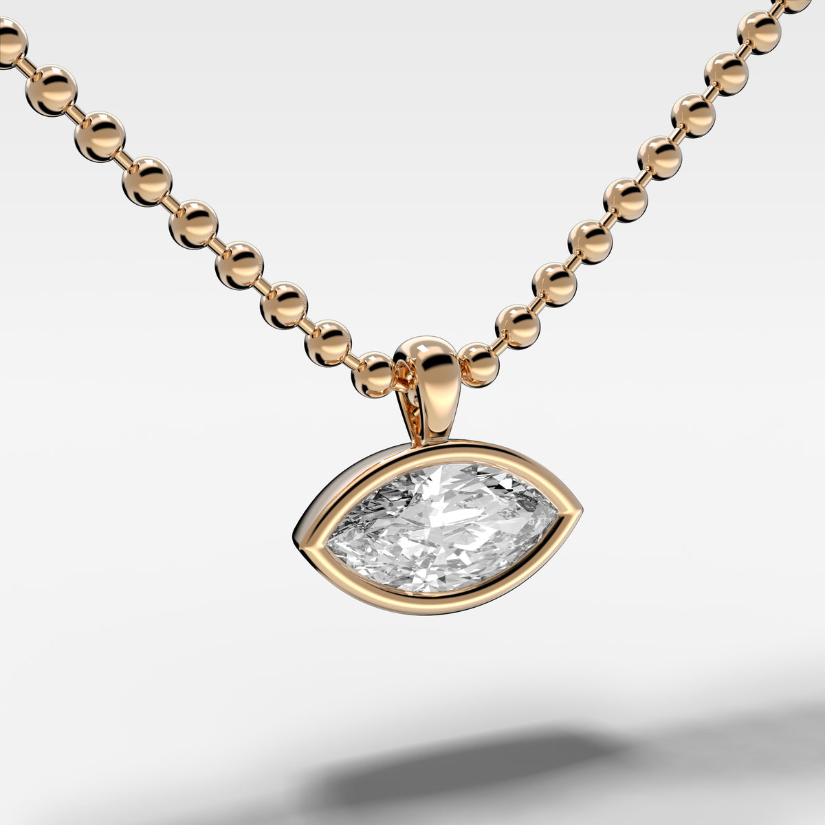 Bezel Set Pendant Beaded Necklace with East West Marquise Cut Diamond