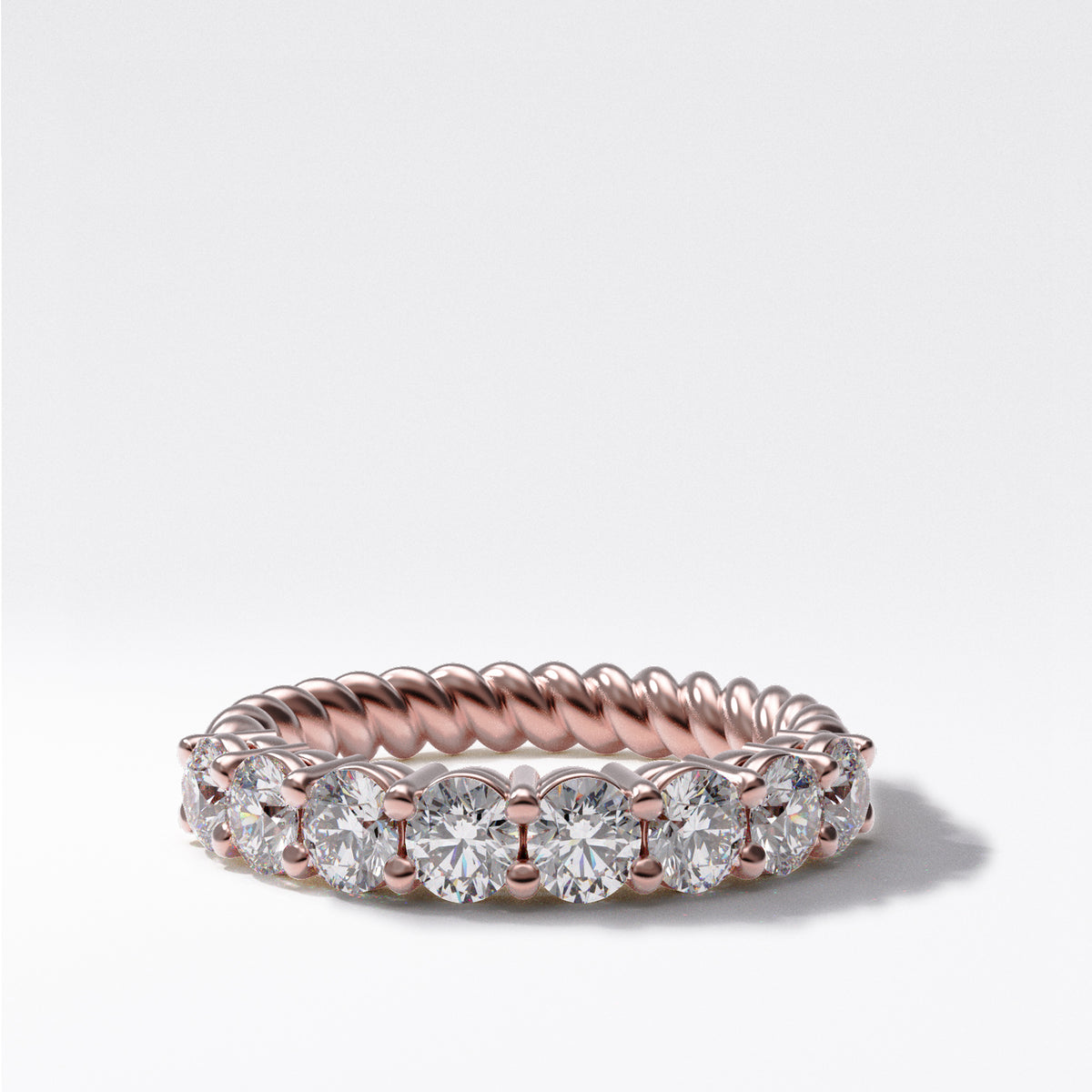 Shared Prong Rope Wedding Band With Round Diamonds