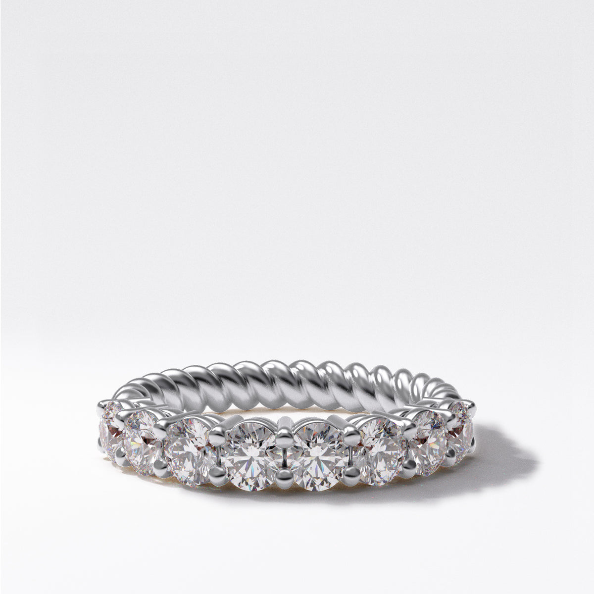 Shared Prong Rope Wedding Band With Round Diamonds