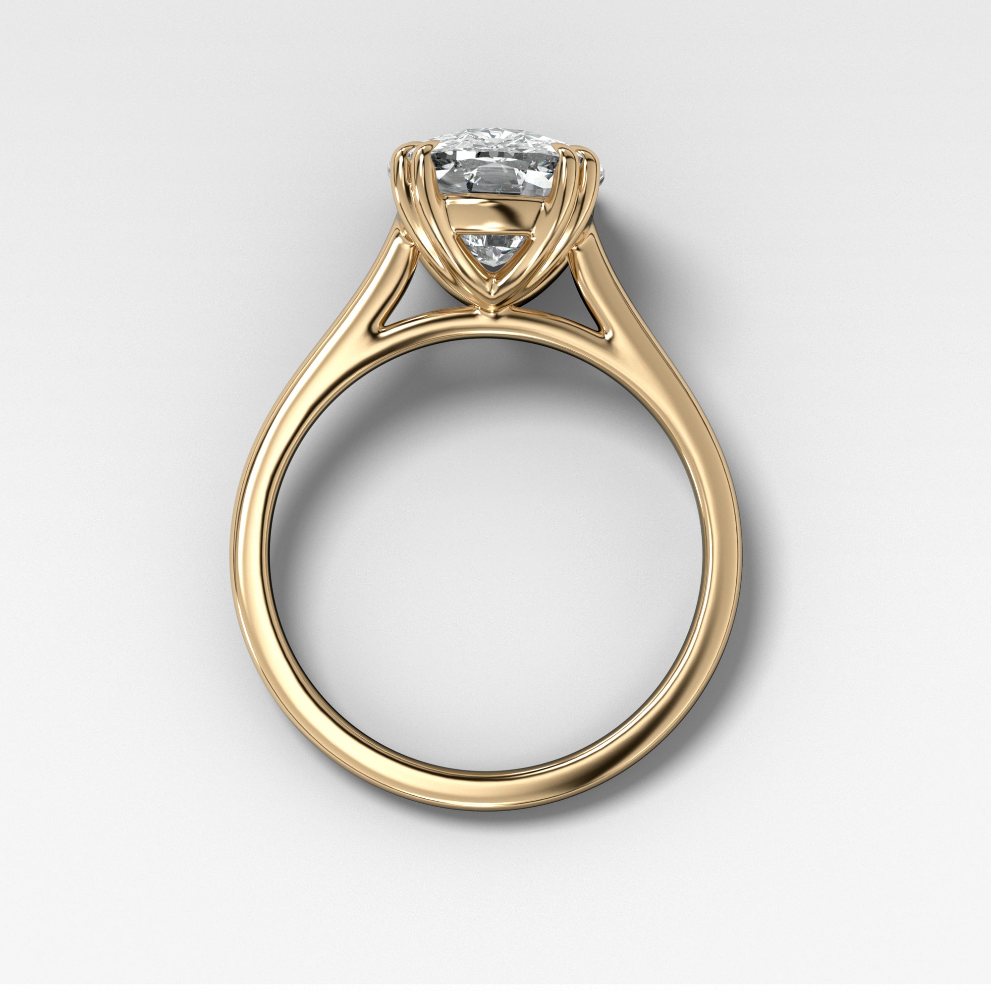 Signature Cathedral Solitaire With Elongated Cushion Cut by Good Stone in Yellow Gold