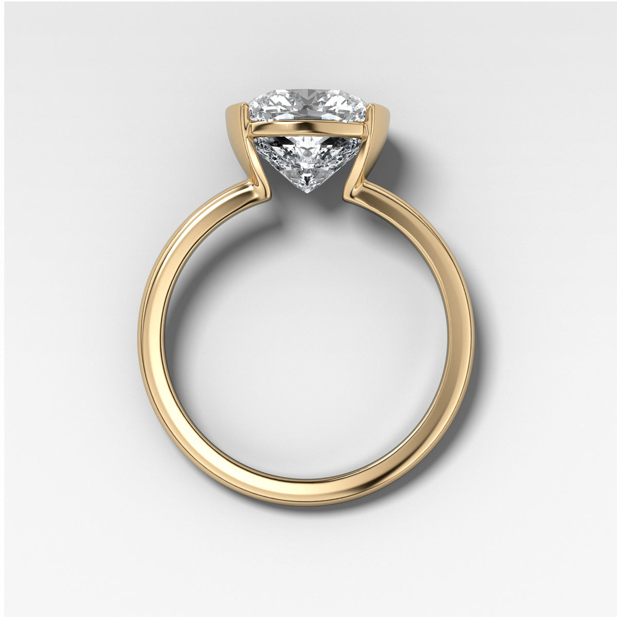 Half Bezel Solitaire Engagement Ring With Cushion Cut Diamond