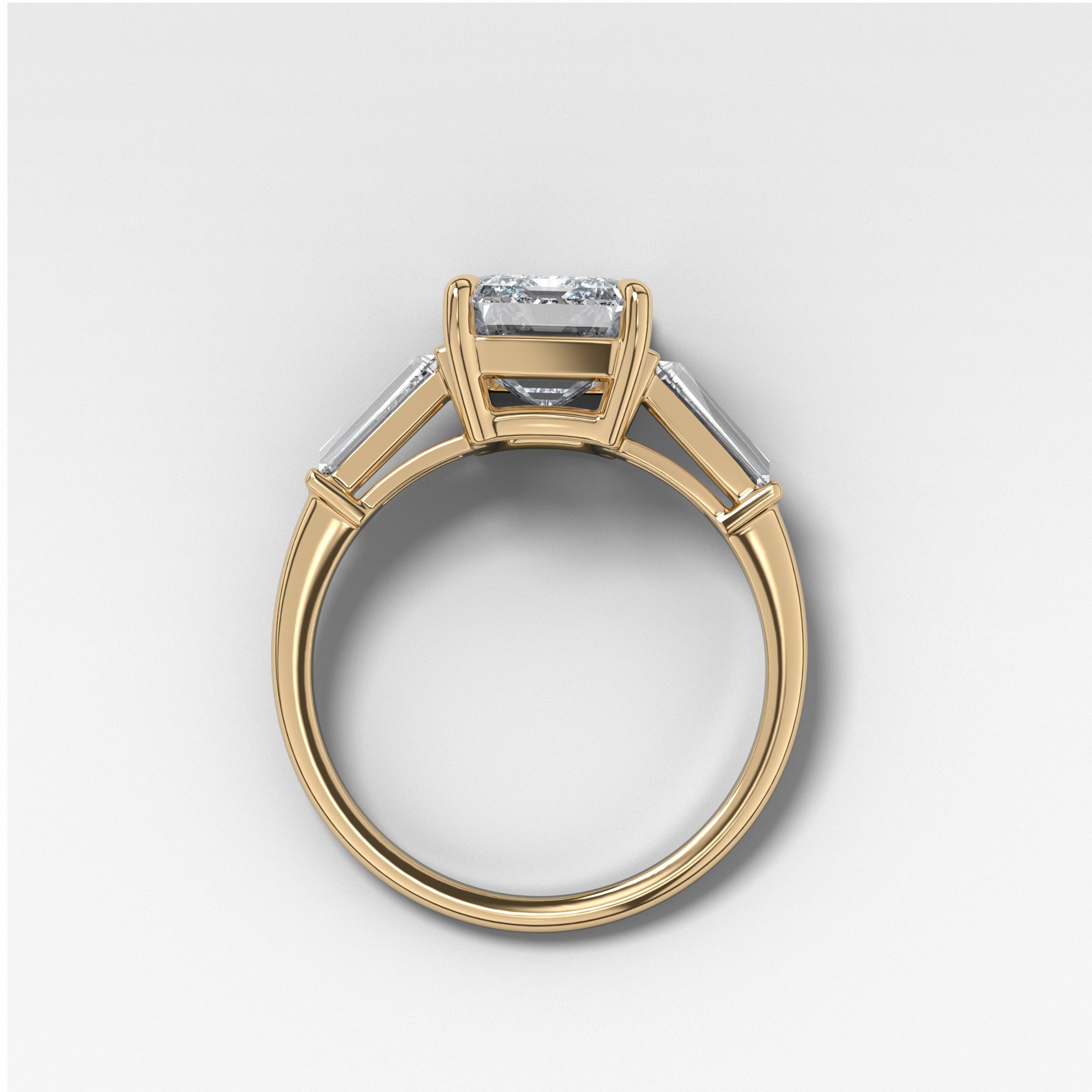 Translunar Tapered Baguette Engagement Ring With Emerald Cut by Good Stone in Yellow Gold