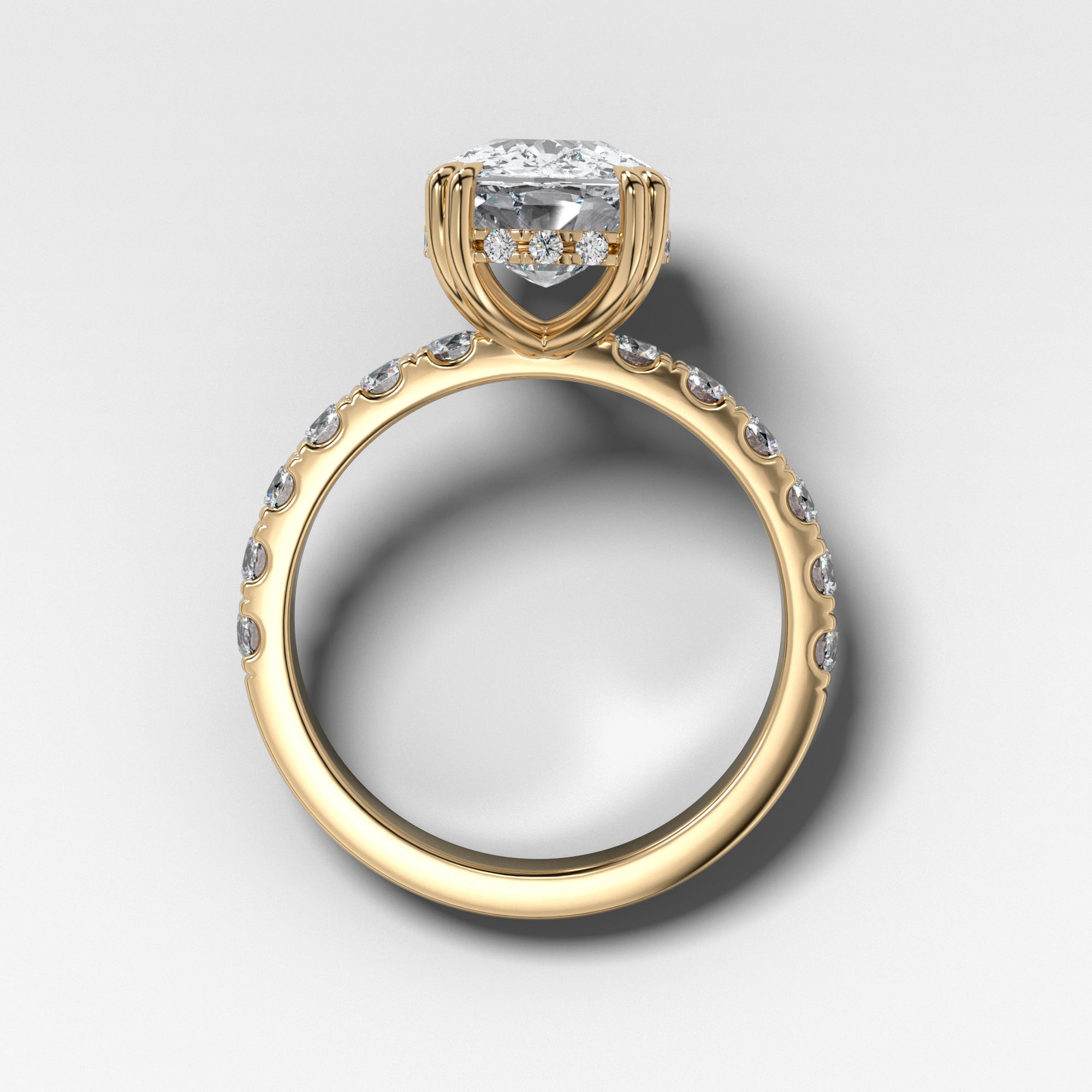 Zenith Ring With Elongated Cushion Cut by Good Stone in Yellow Gold