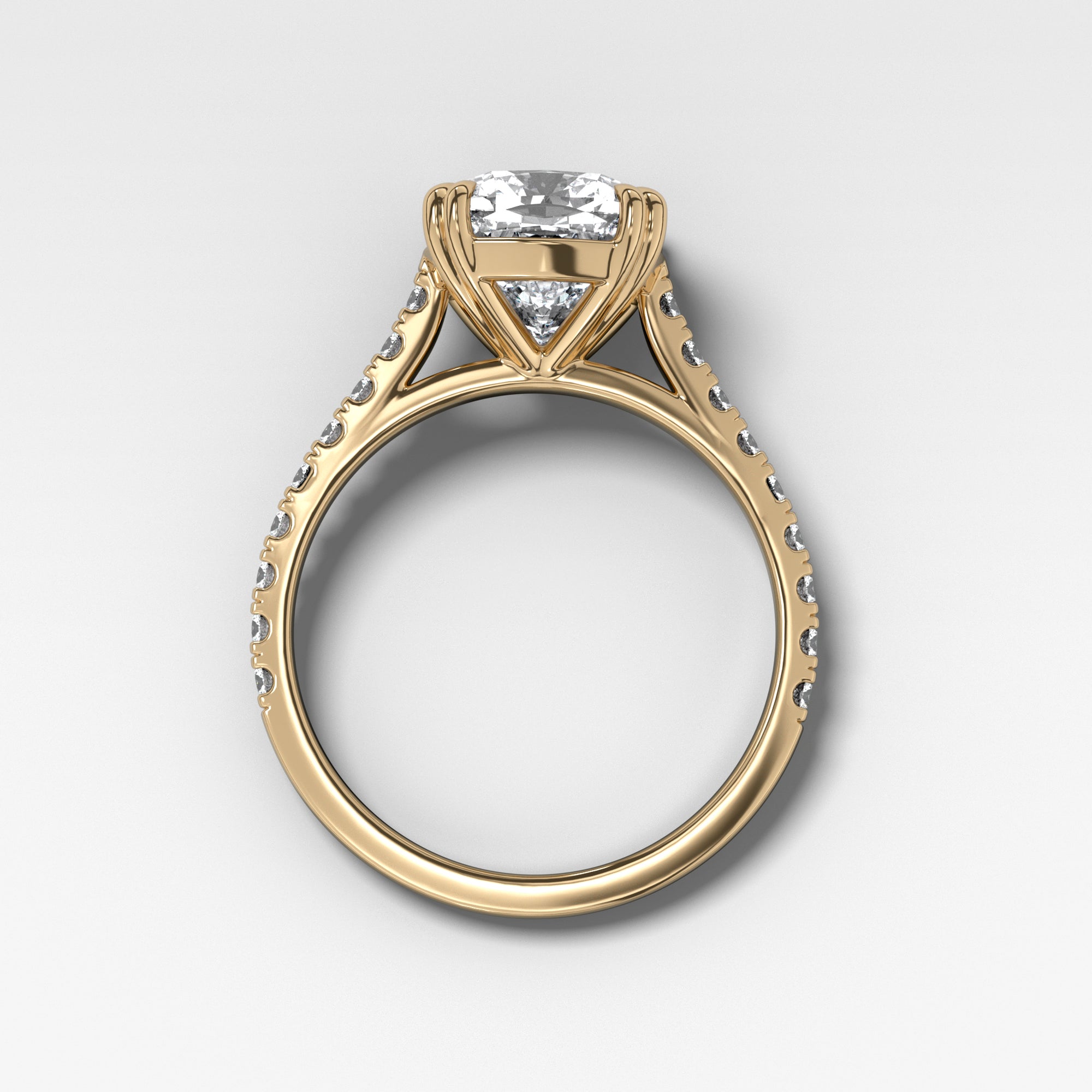 Signature Pave Engagement Ring With Cushion Cut by Good Stone in Yellow Gold