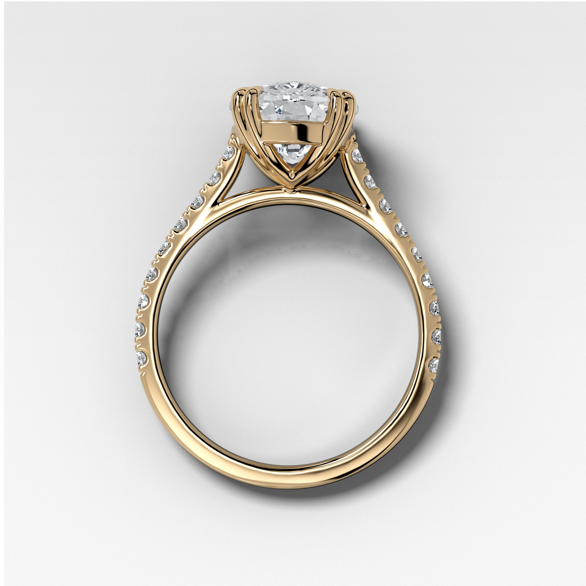 Signature Pave Engagement Ring With Elongated Cushion Cut by Good Stone in Yellow Gold