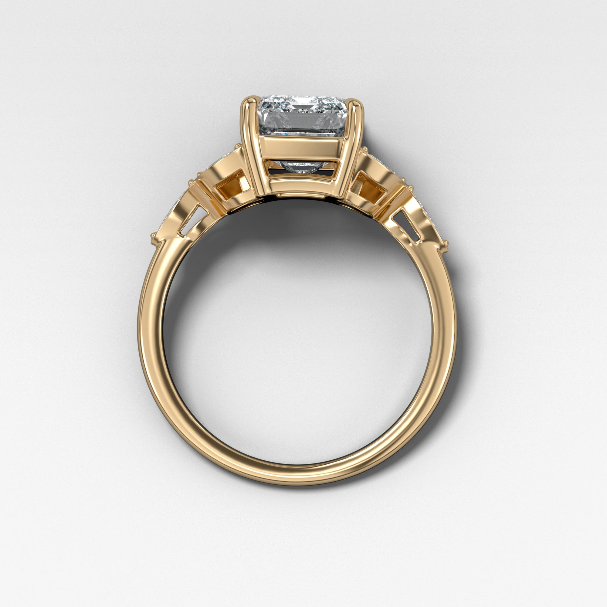 Laurel Ring With North South Emerald Cut by Good Stone in Yellow Gold