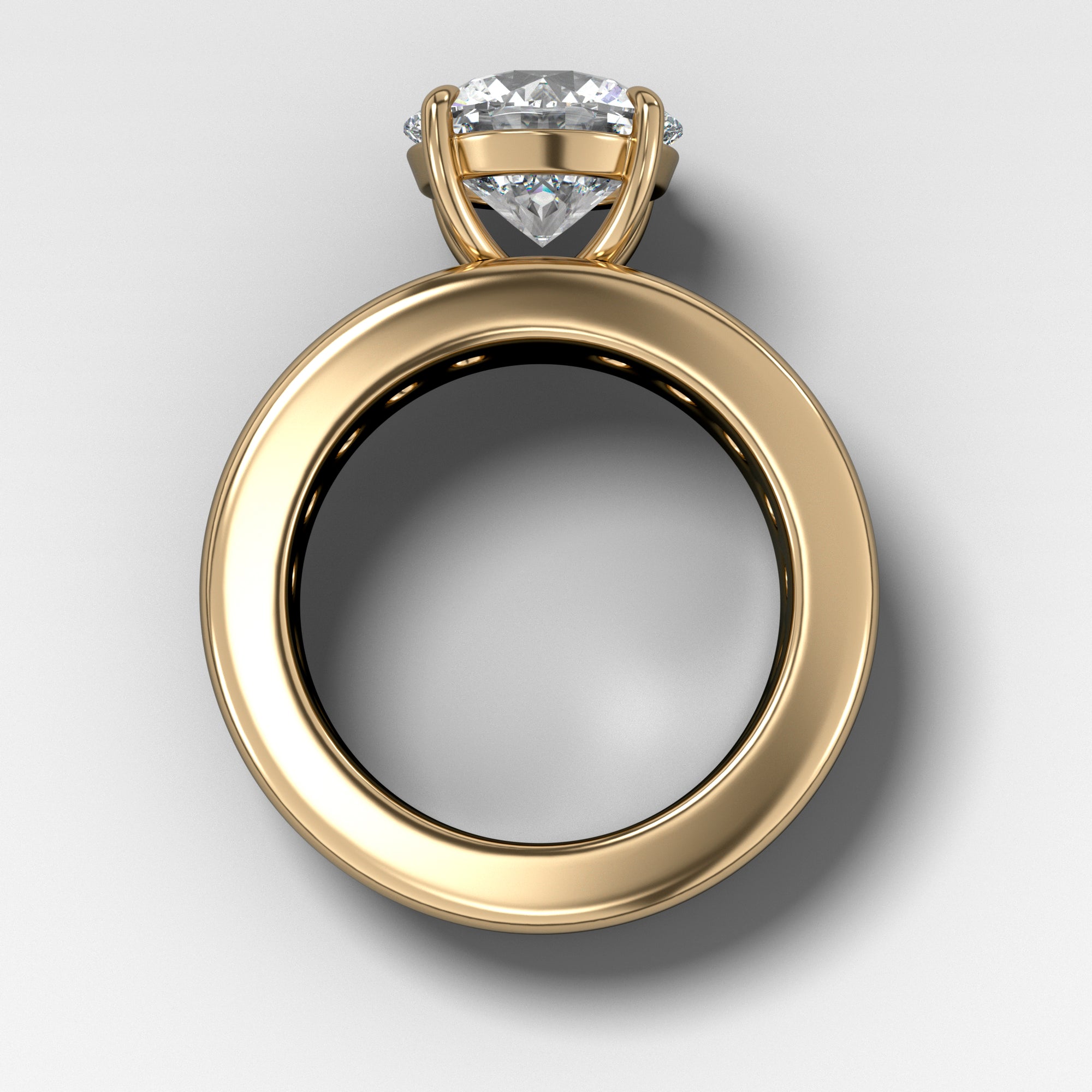 Chunky Channel Set Solitaire Engagement Ring with Round Cut Diamond Band Good Stone Inc Yellow Gold 14k Natural