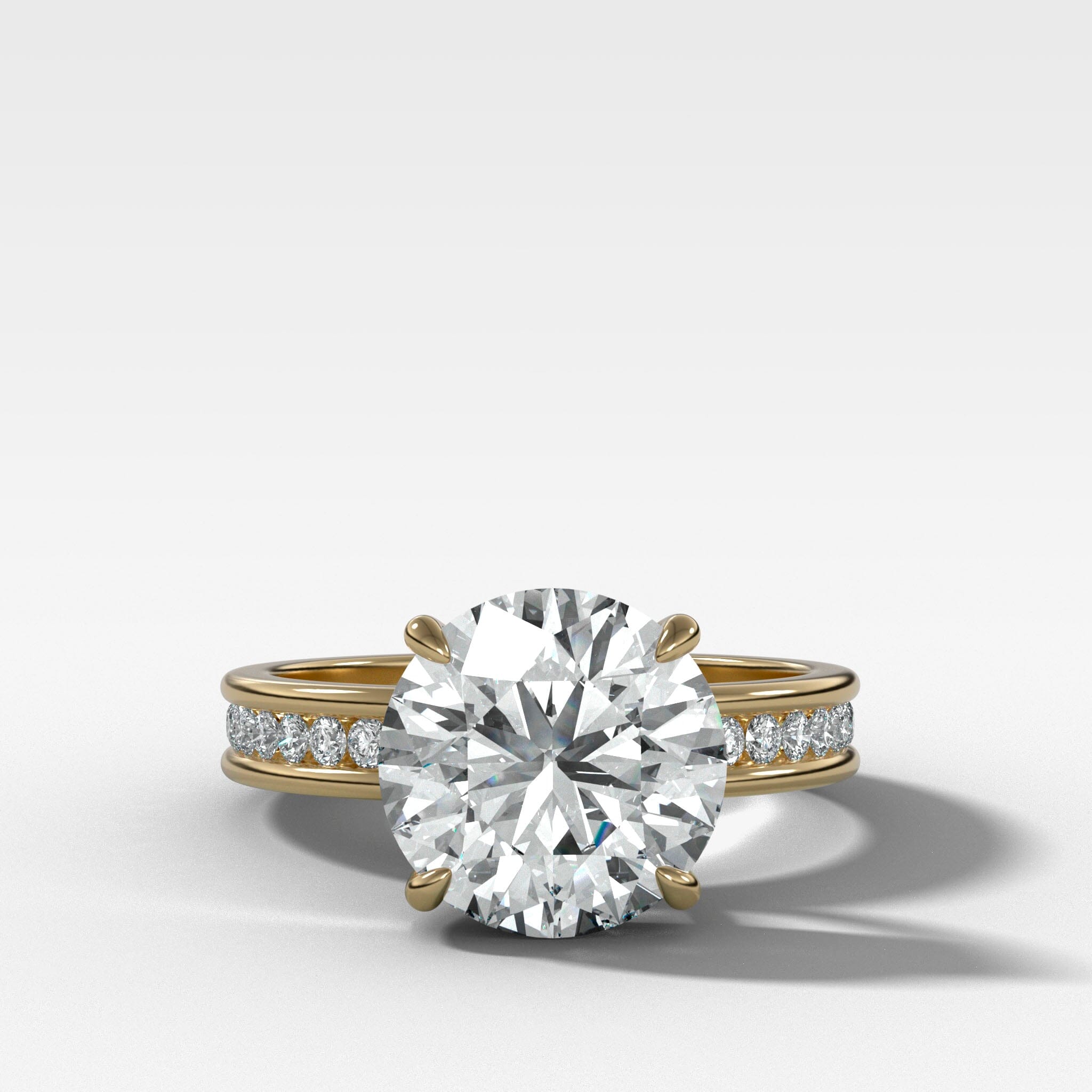 Petite Channel Set Solitaire Engagement Ring with Round Cut Diamond Band Good Stone Inc Yellow Gold 14k Natural