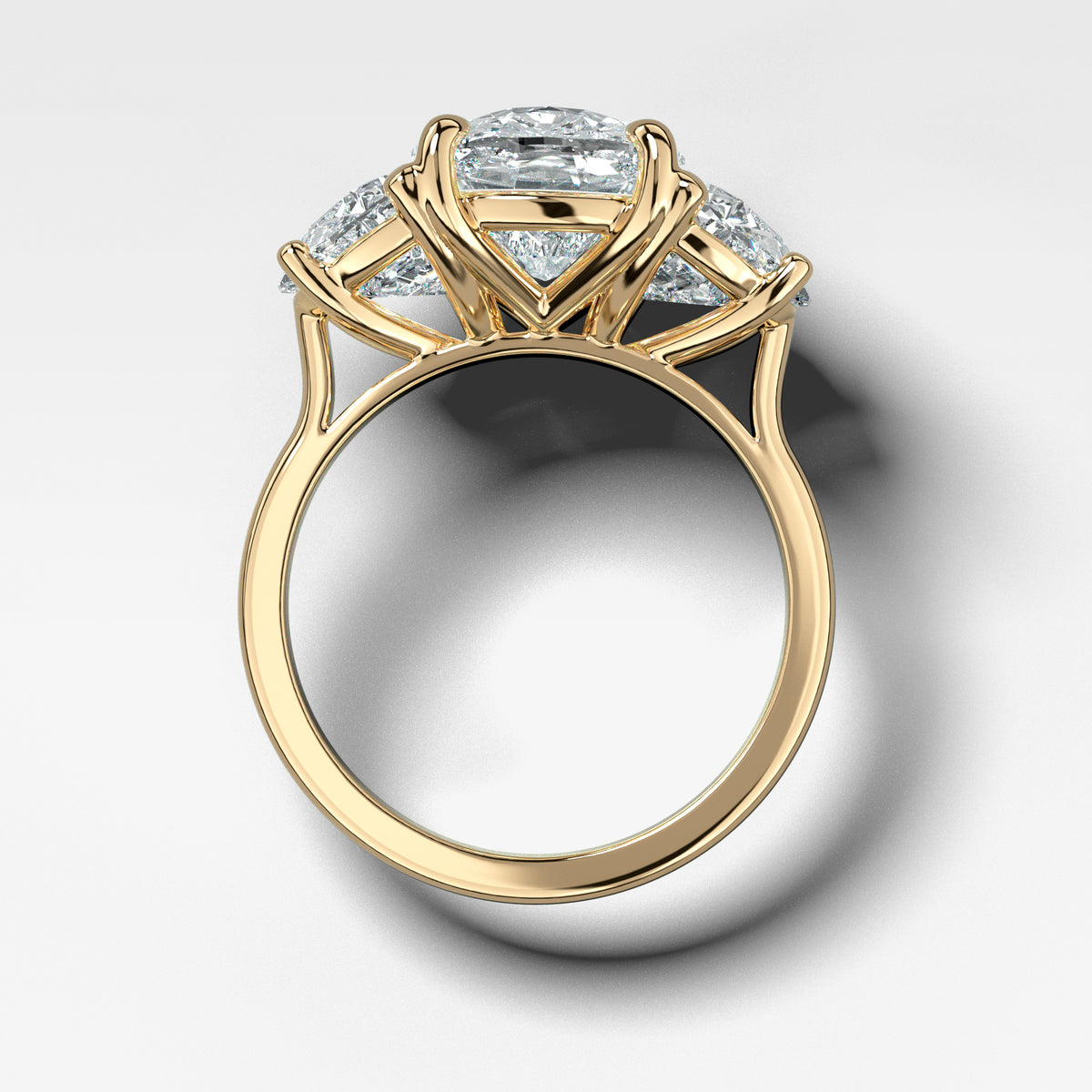 Jumbo Three Stone ring with Half Moon sides &amp; an Elongated Cushion Cut