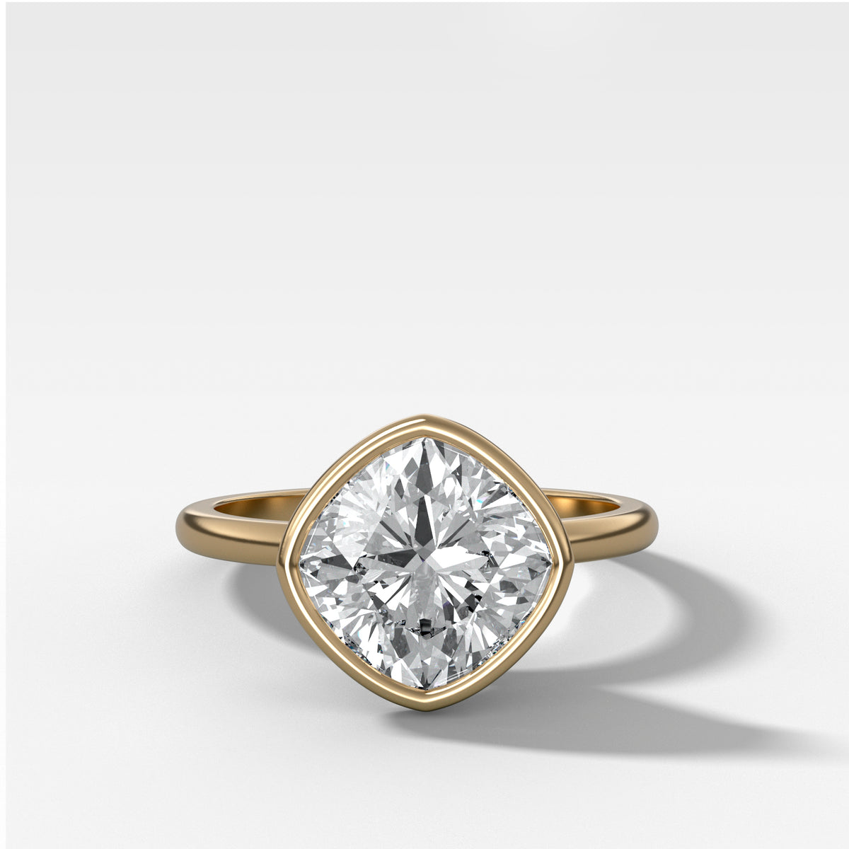 Penumbra Bezel Set Engagement Ring With Tilted Square Cushion Cut