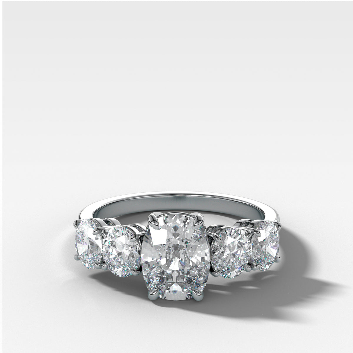 Five Stone Oval Engagement Ring With Elongated Cushion Cut Diamond