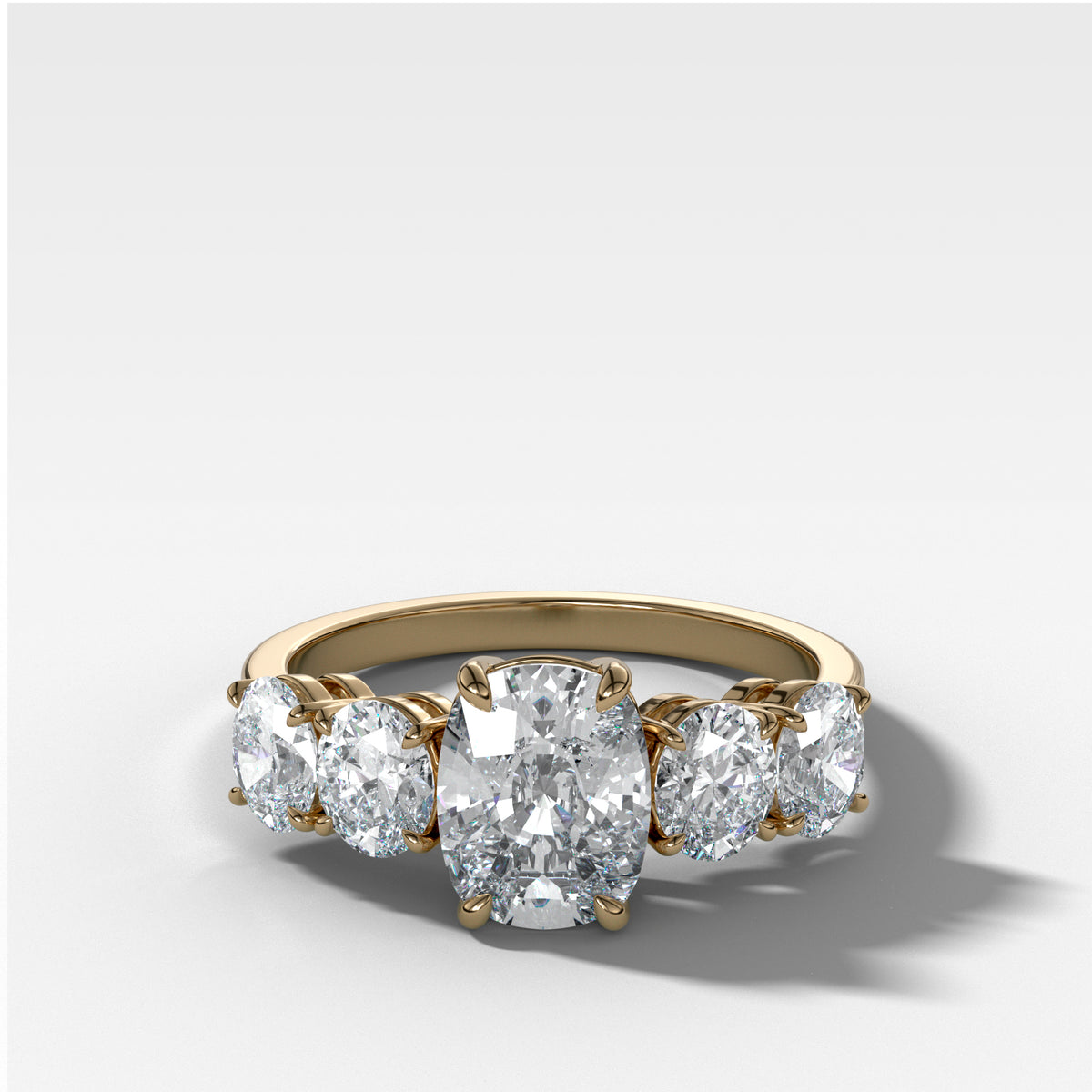 Five Stone Oval Engagement Ring With Elongated Cushion Cut Diamond