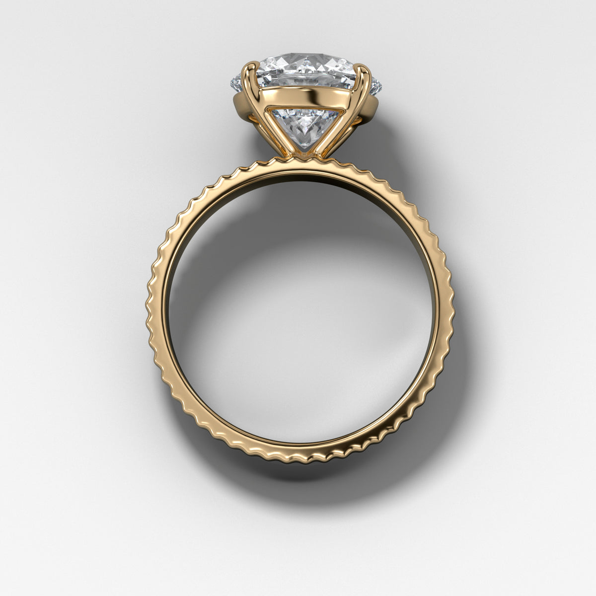 Finest Ridged Solitaire Engagement Ring With Round Cut Diamond