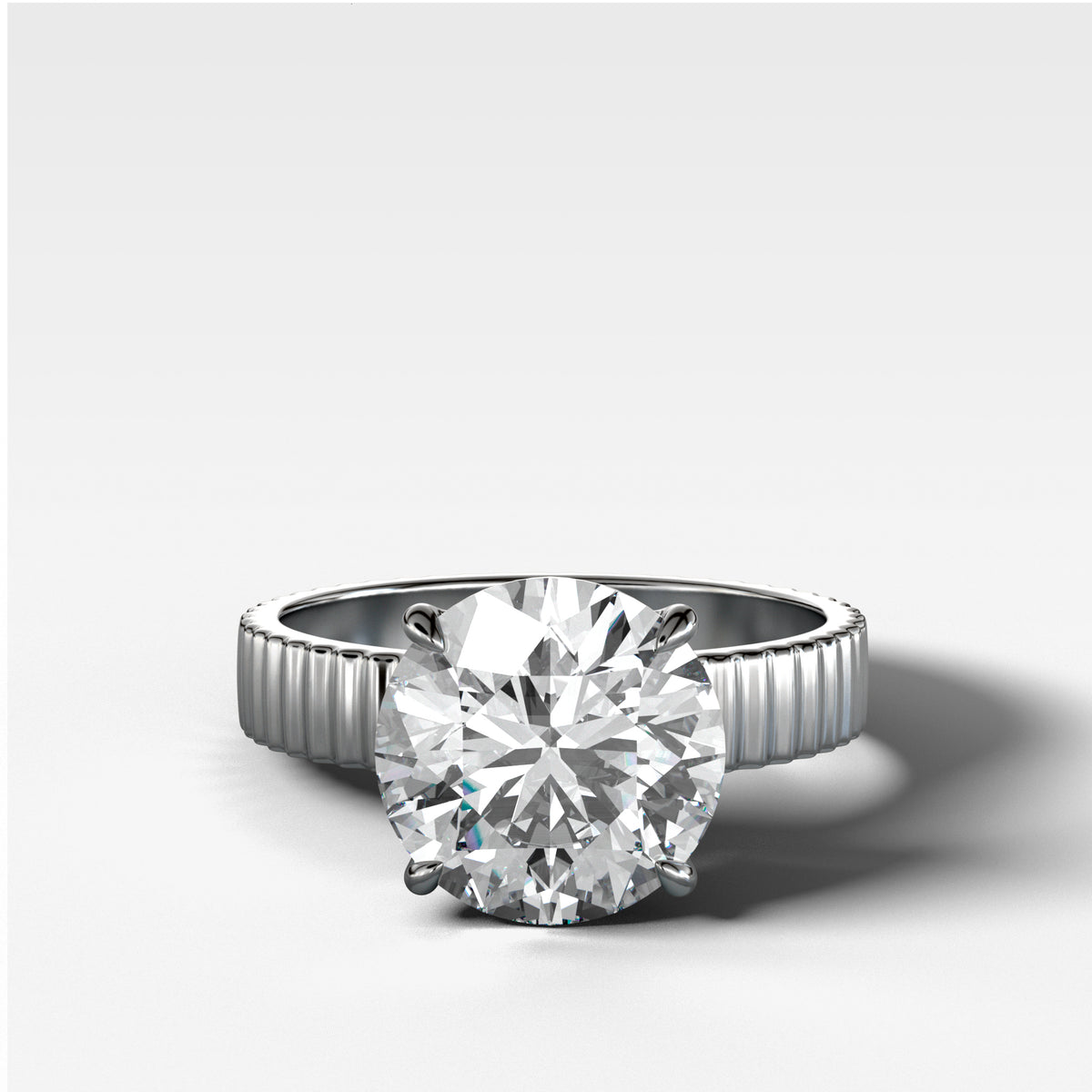 Finest Ridged Solitaire Engagement Ring With Round Cut Diamond