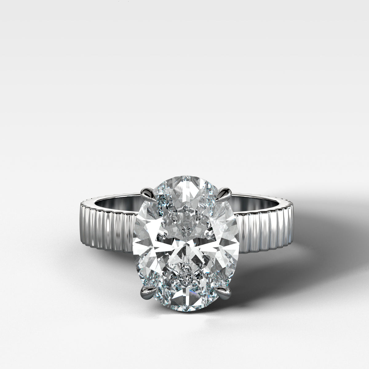 Finest Ridged Solitaire Engagement Ring With Oval Cut Diamond