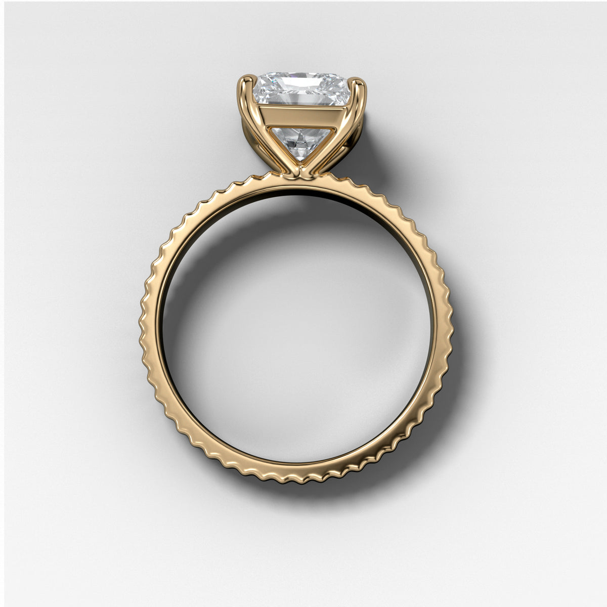 Finest Ridged Solitaire Engagement Ring With Elongated Radiant Cut Diamond