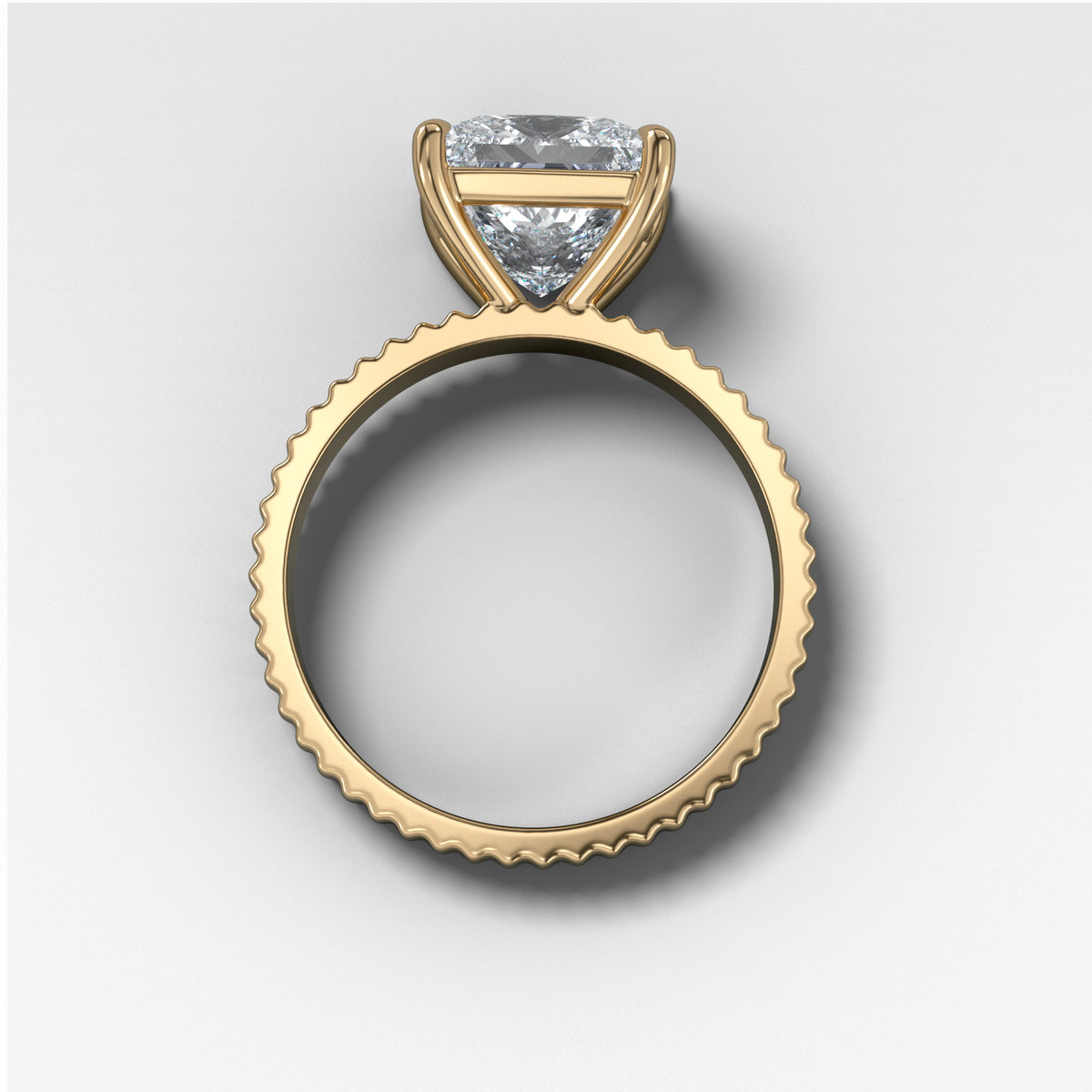 Finest Ridged Solitaire Engagement Ring With Princess Cut Diamond