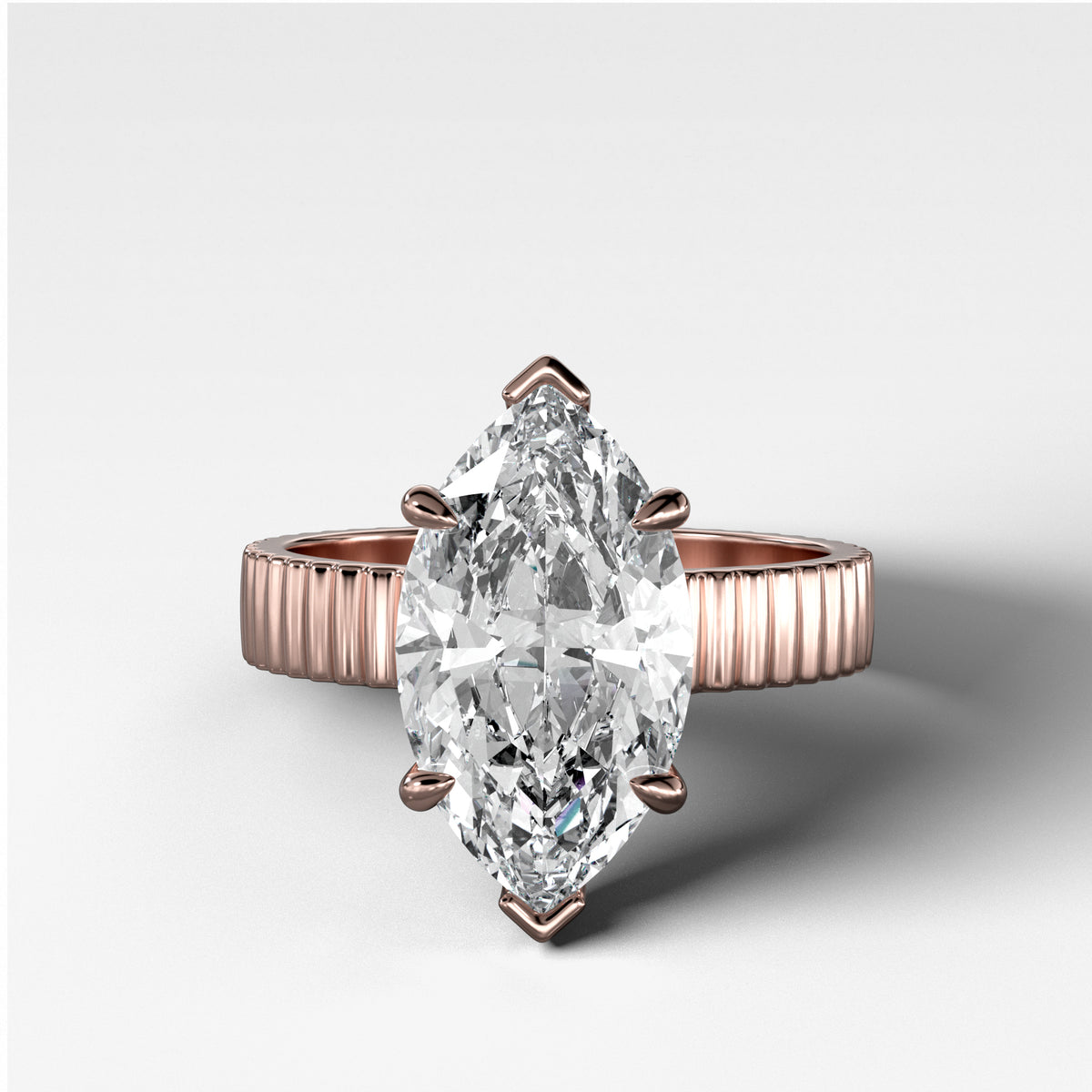 Finest Ridged Solitaire Engagement Ring With Marquise Cut Diamond