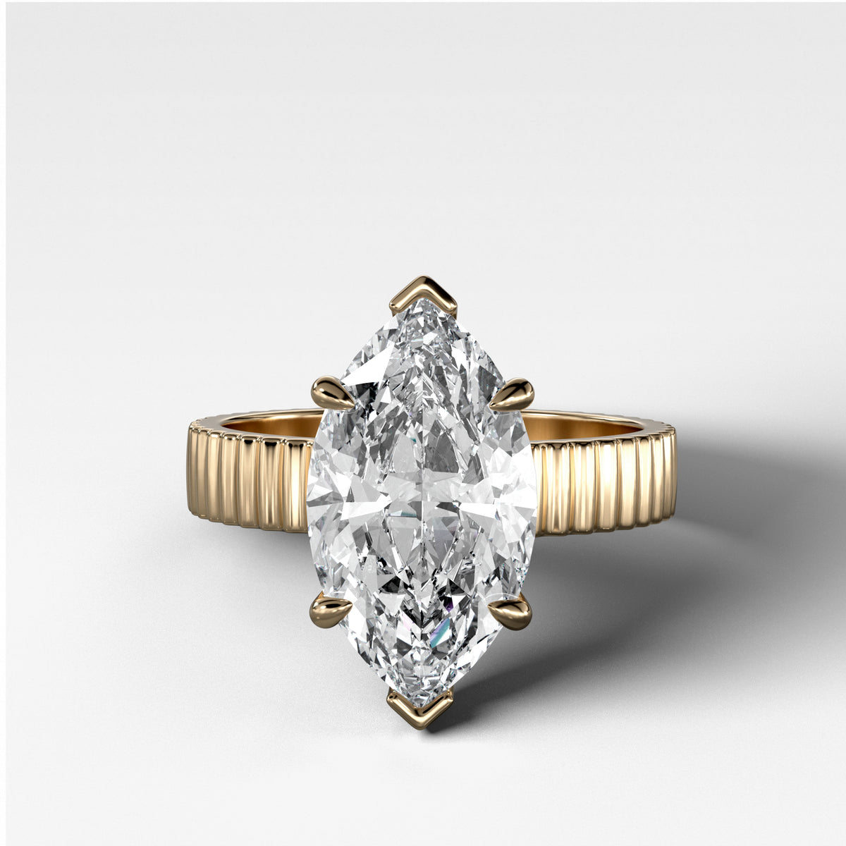 Finest Ridged Solitaire Engagement Ring With Marquise Cut Diamond