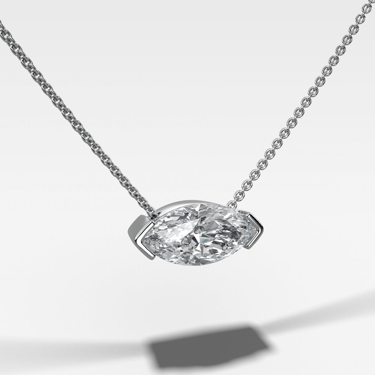 East West Half Bezel Pendant Necklace with Marquise Cut Diamond