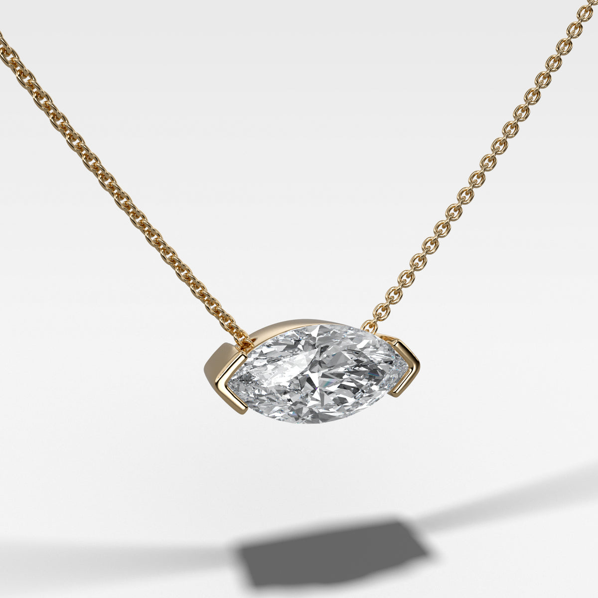 East West Half Bezel Pendant Necklace with Marquise Cut Diamond