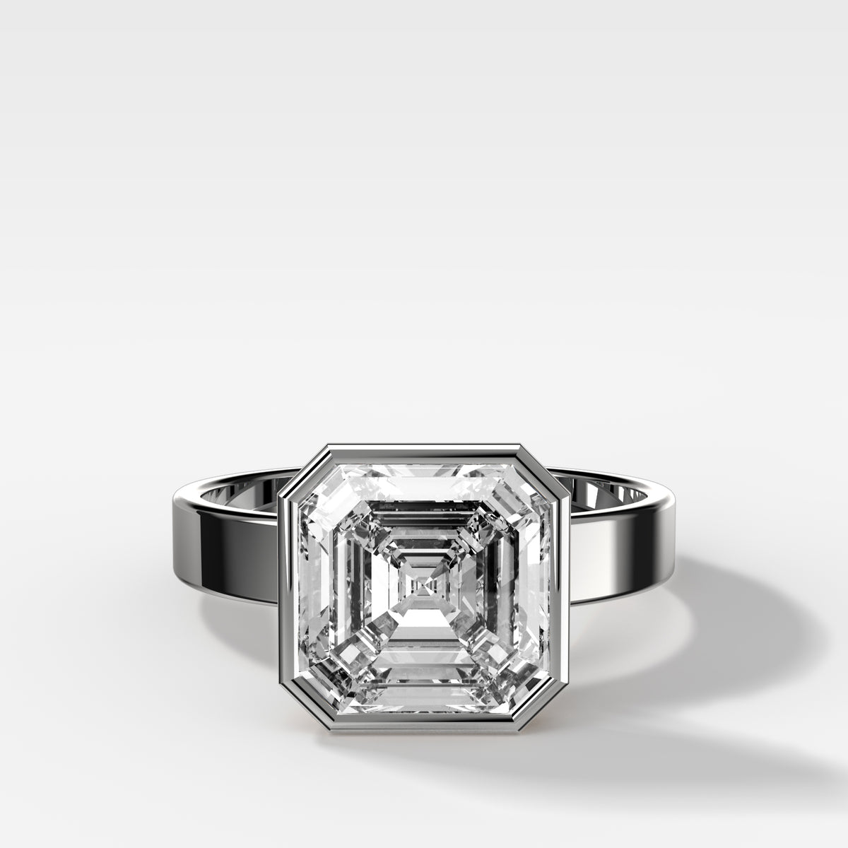 Finest Bezel Set Engagement Ring With Asscher Cut Diamond