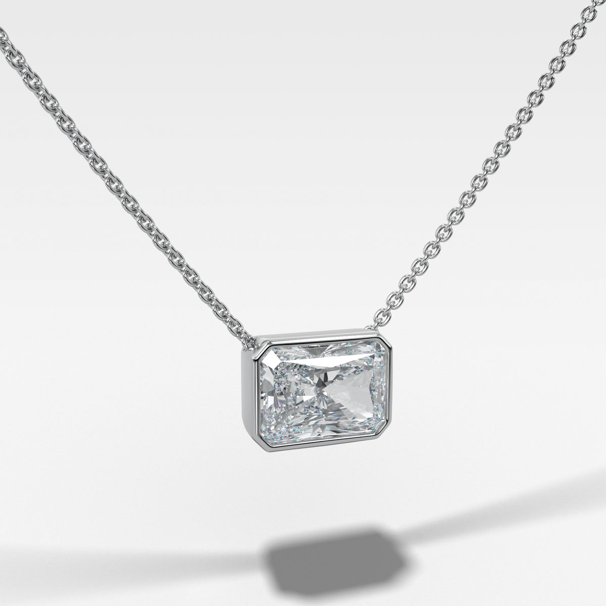 Bezel Pendant Necklace with Elongated Radiant Cut Diamond