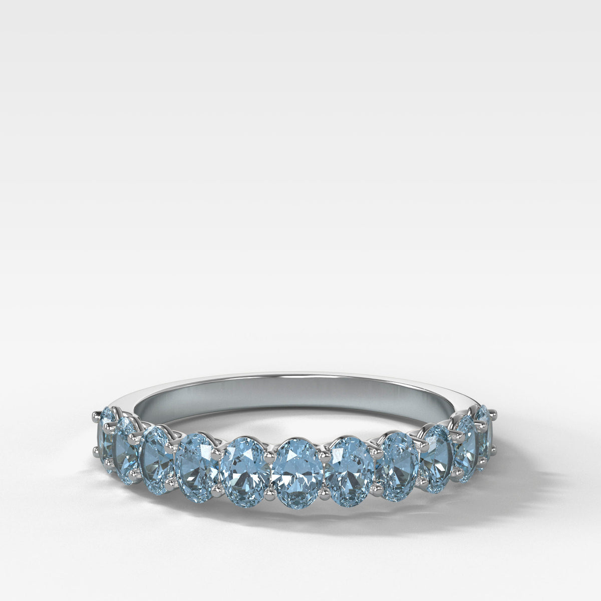 Petite Shared Prong Wedding Band with Blue Oval Cut Diamonds