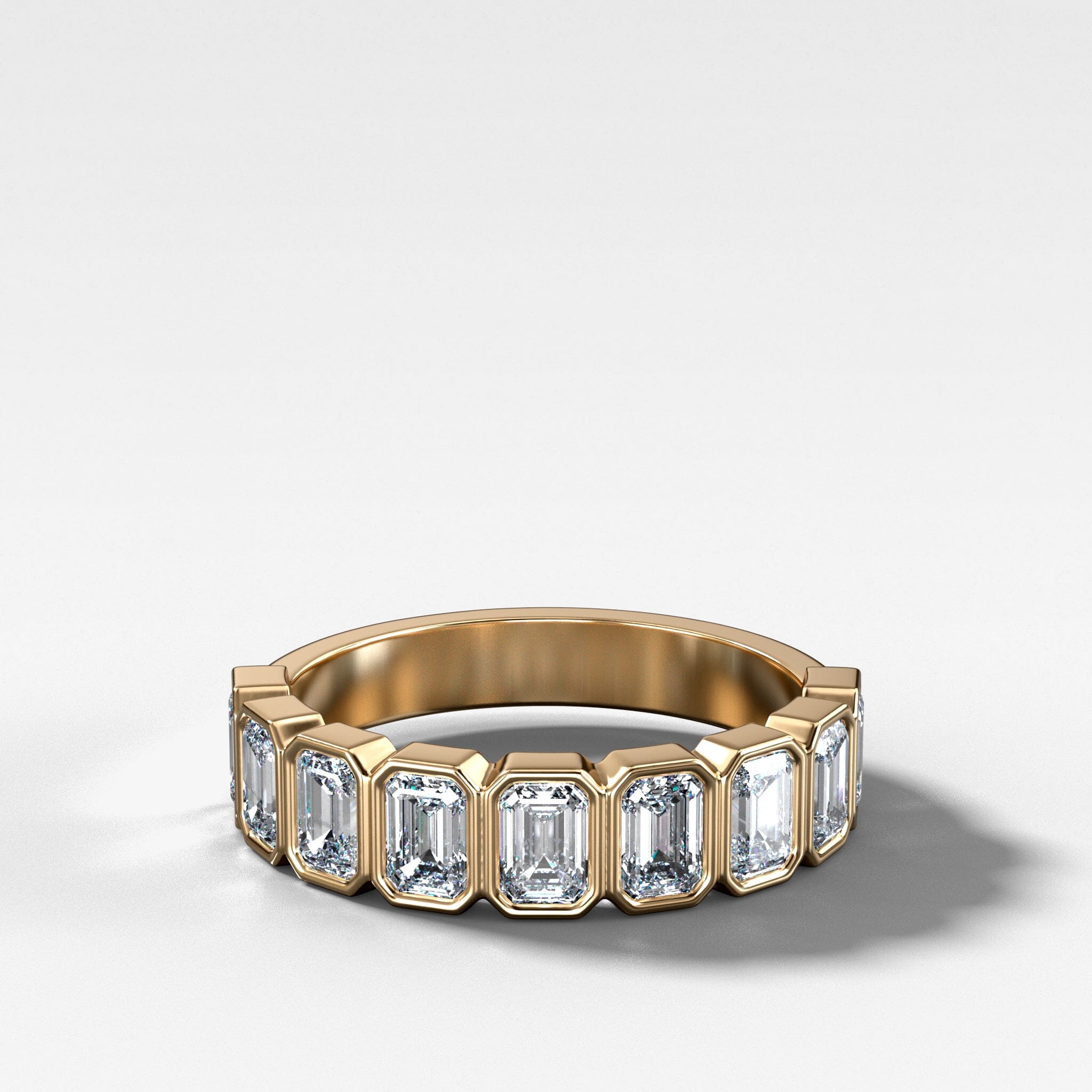 Midi Bezel Set Halfway Wedding Band With Emerald Cuts Band Good Stone Inc Yellow Gold 14k Natural