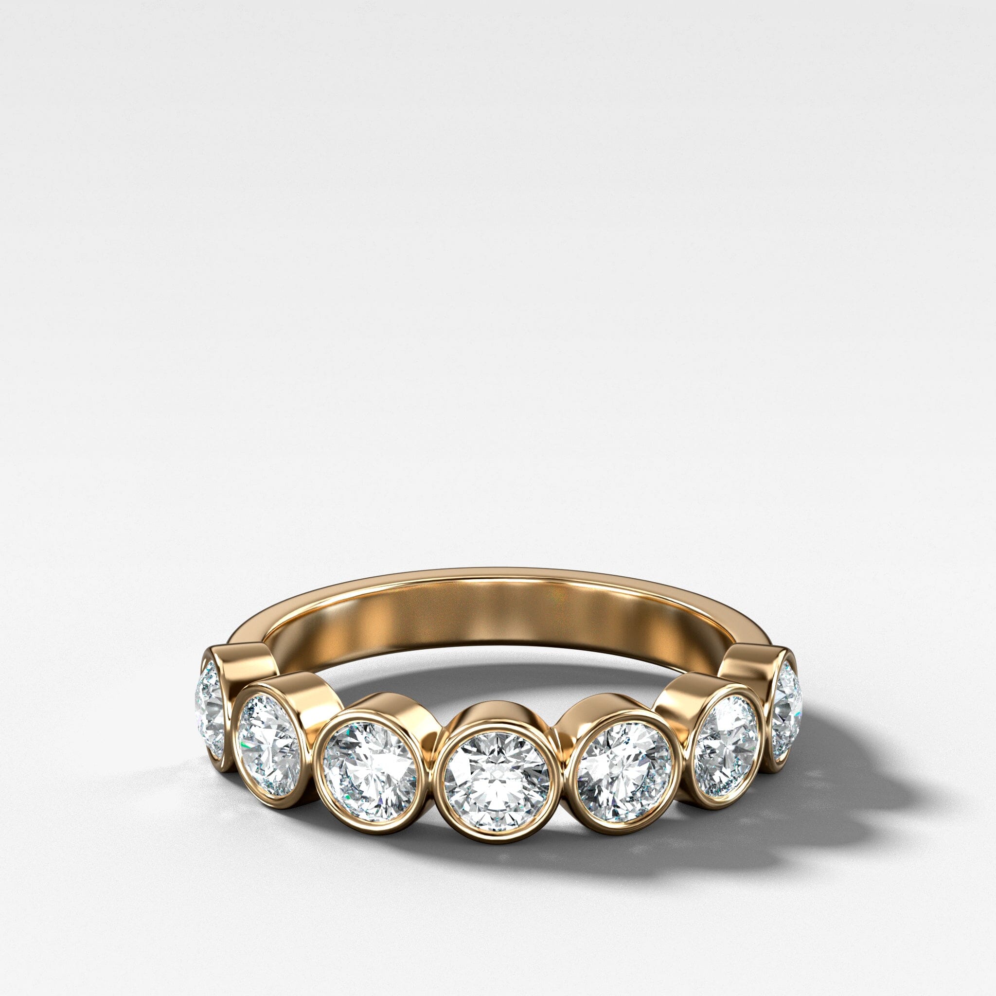 Midi Bezel Set Halfway Wedding Band With Round Cuts Band Good Stone Inc Yellow Gold 14k Natural