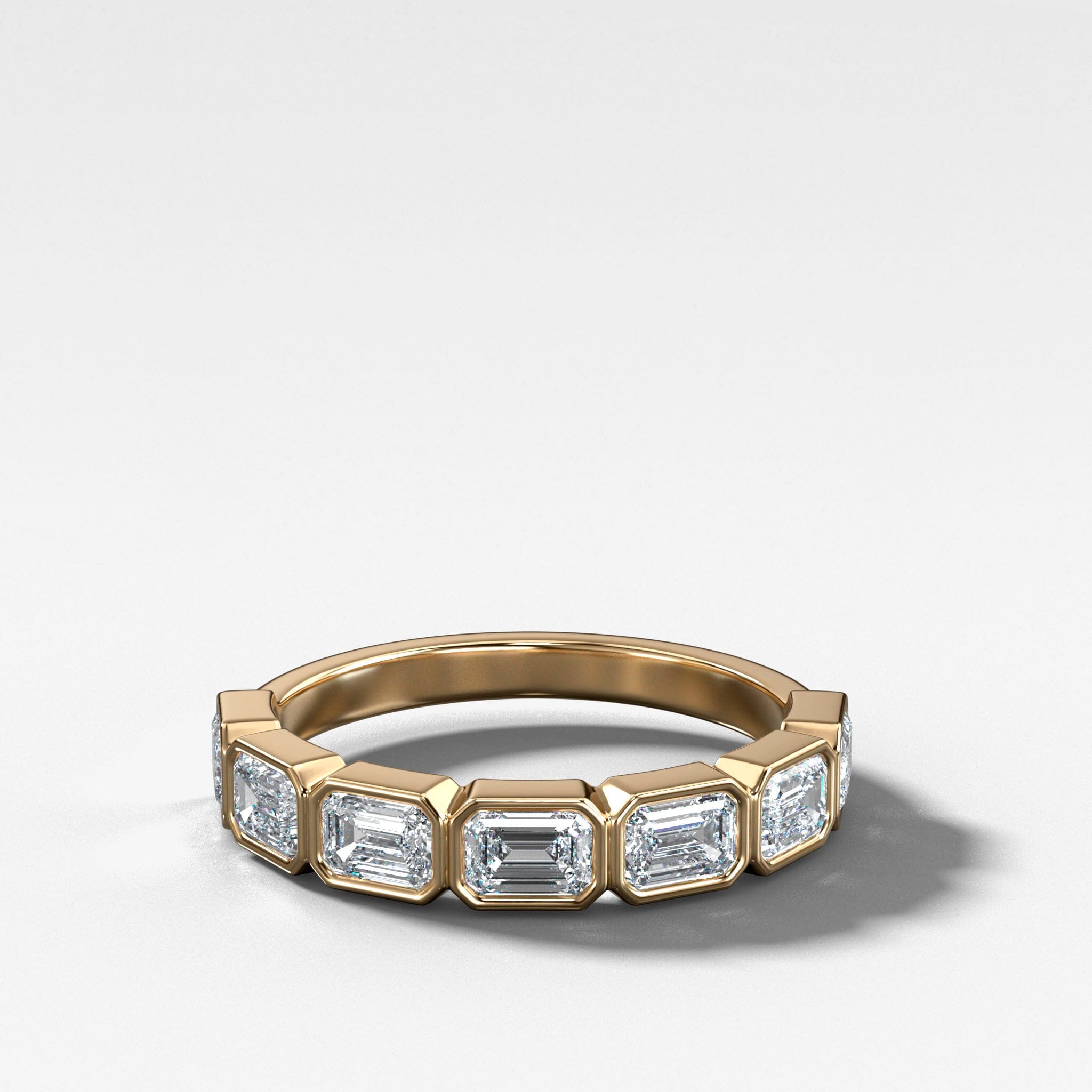 Midi Bezel Set Halfway Wedding Band With East West Emerald Cuts Band Good Stone Inc Yellow Gold 14k Natural