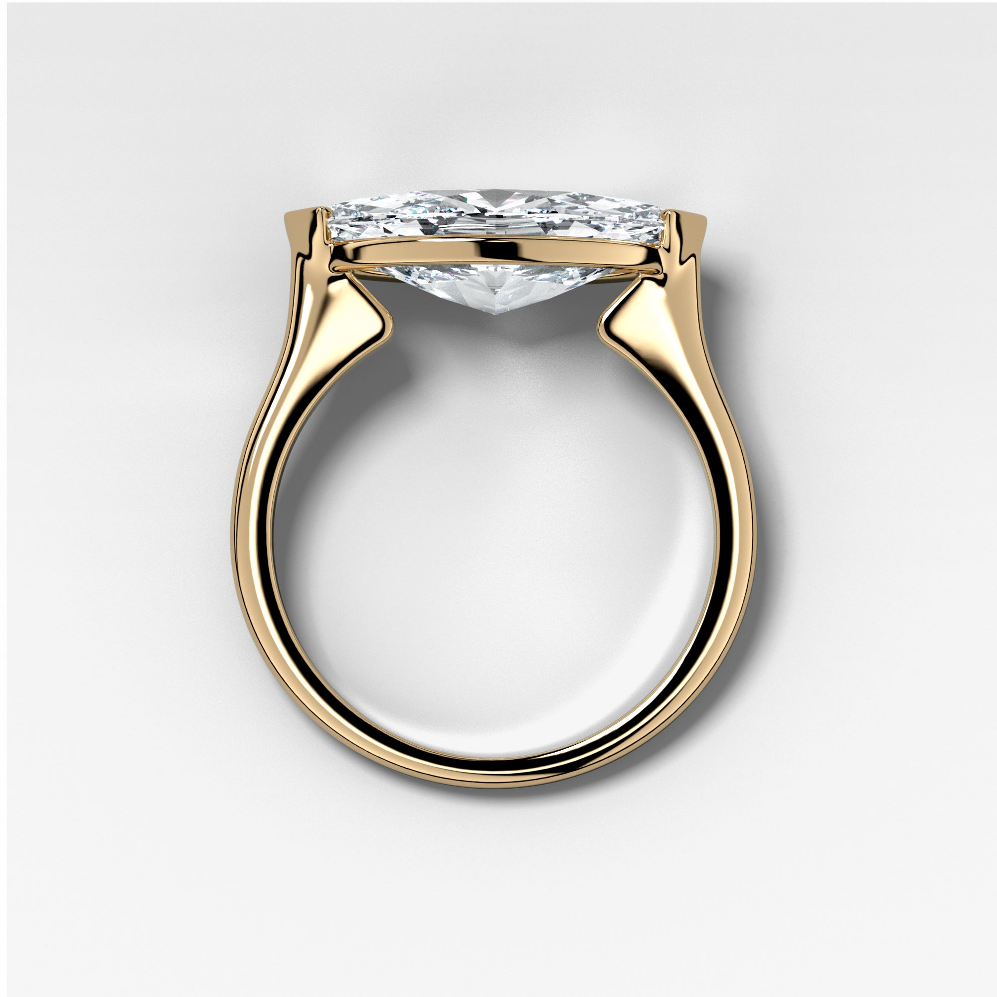 East West Half Bezel Solitaire Engagement Ring With Marquise Cut by Good Stone in Yellow Gold