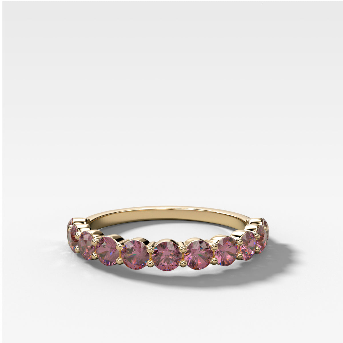 Shared Prong Wedding Band With Pink Diamonds