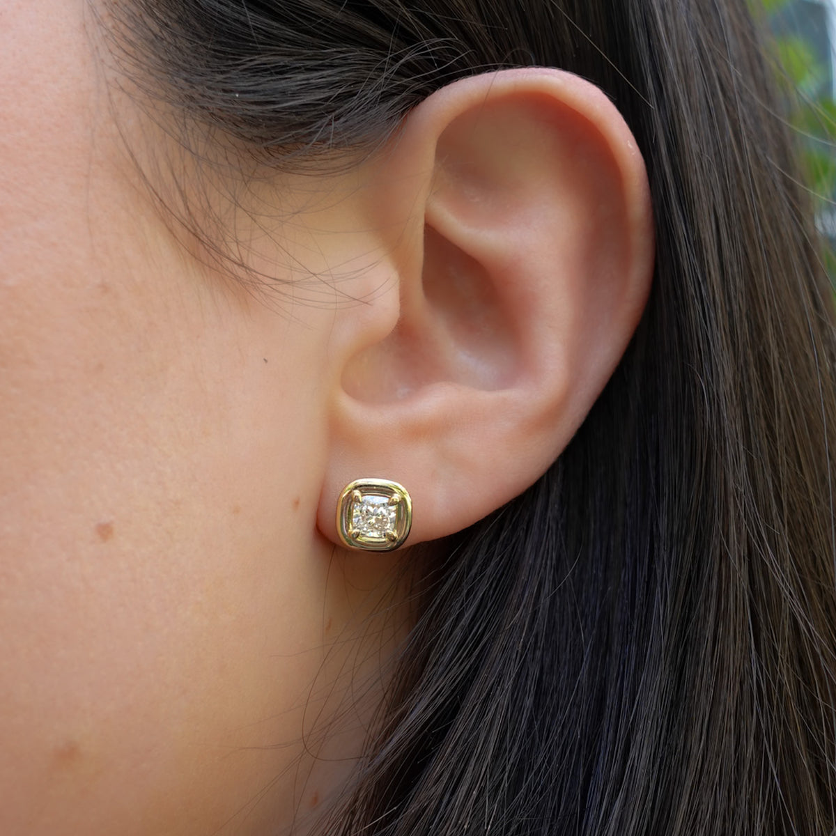 Club Earring with Cushion Cuts