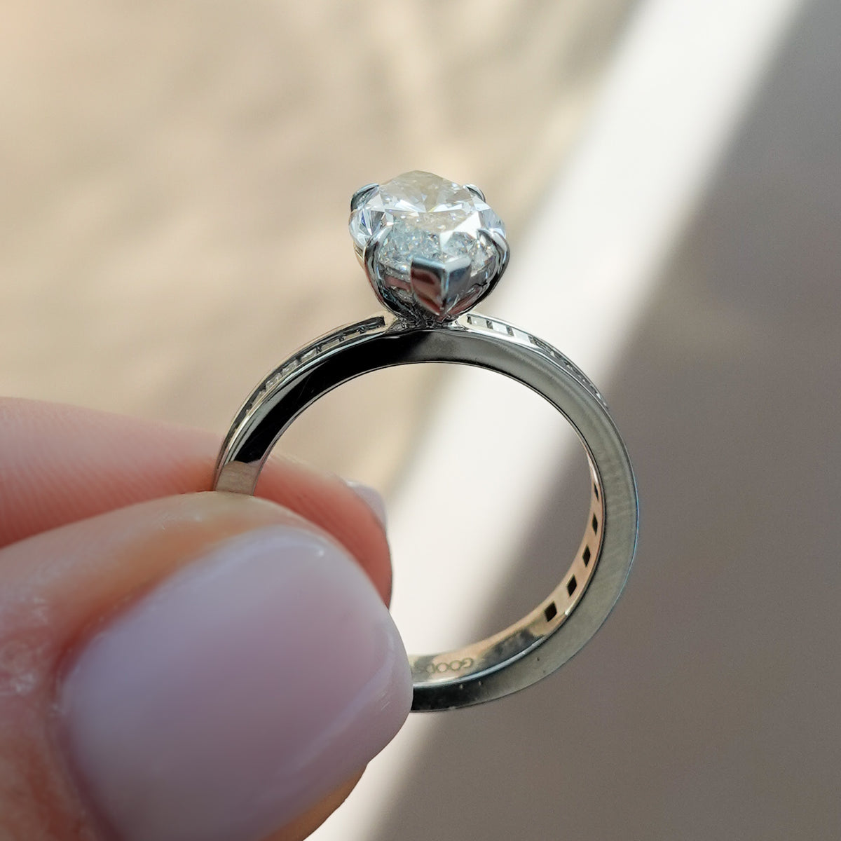 Petite Channel Set Engagement Ring with Marquise Cut Diamond