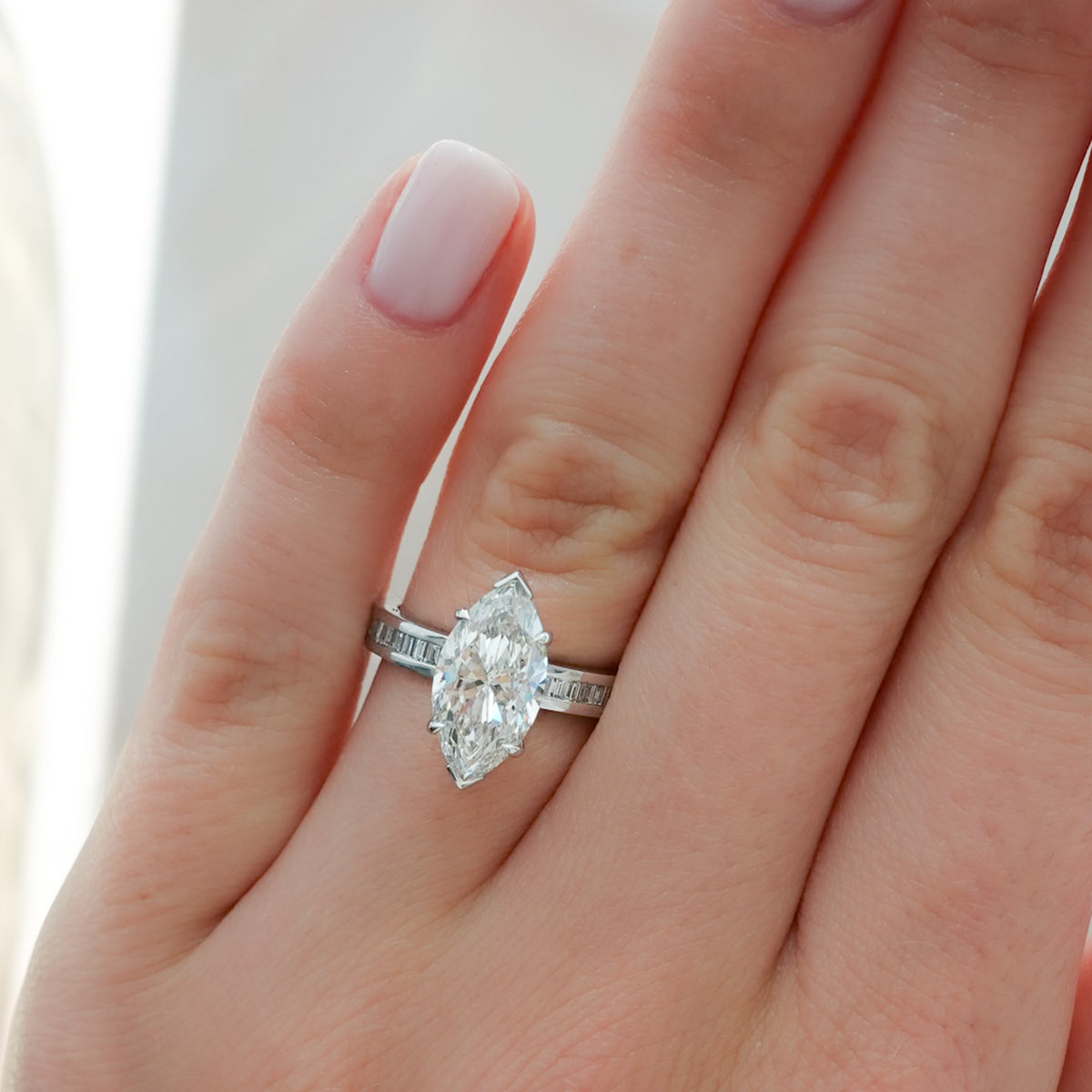 Petite Channel Set Engagement Ring with Marquise Cut Diamond