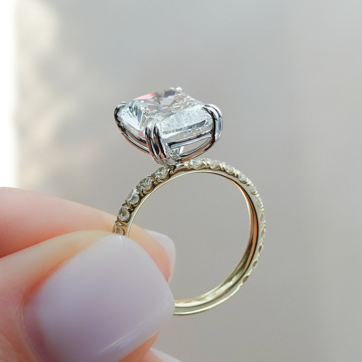 Signature Pavé Engagement Ring With Elongated Cushion Cut Diamond