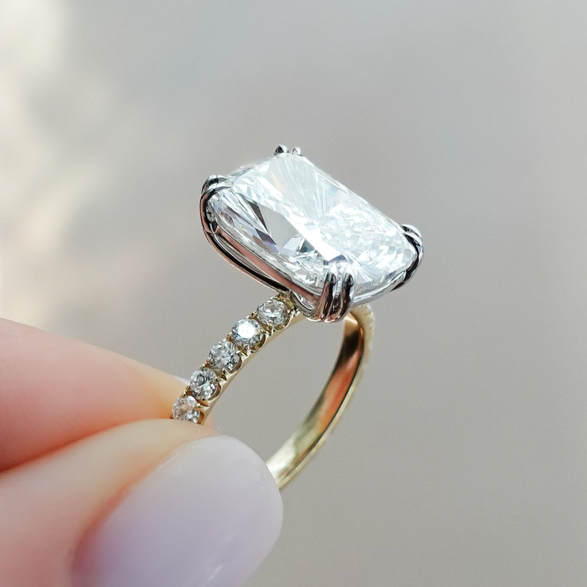 Signature Pavé Engagement Ring With Elongated Cushion Cut Diamond