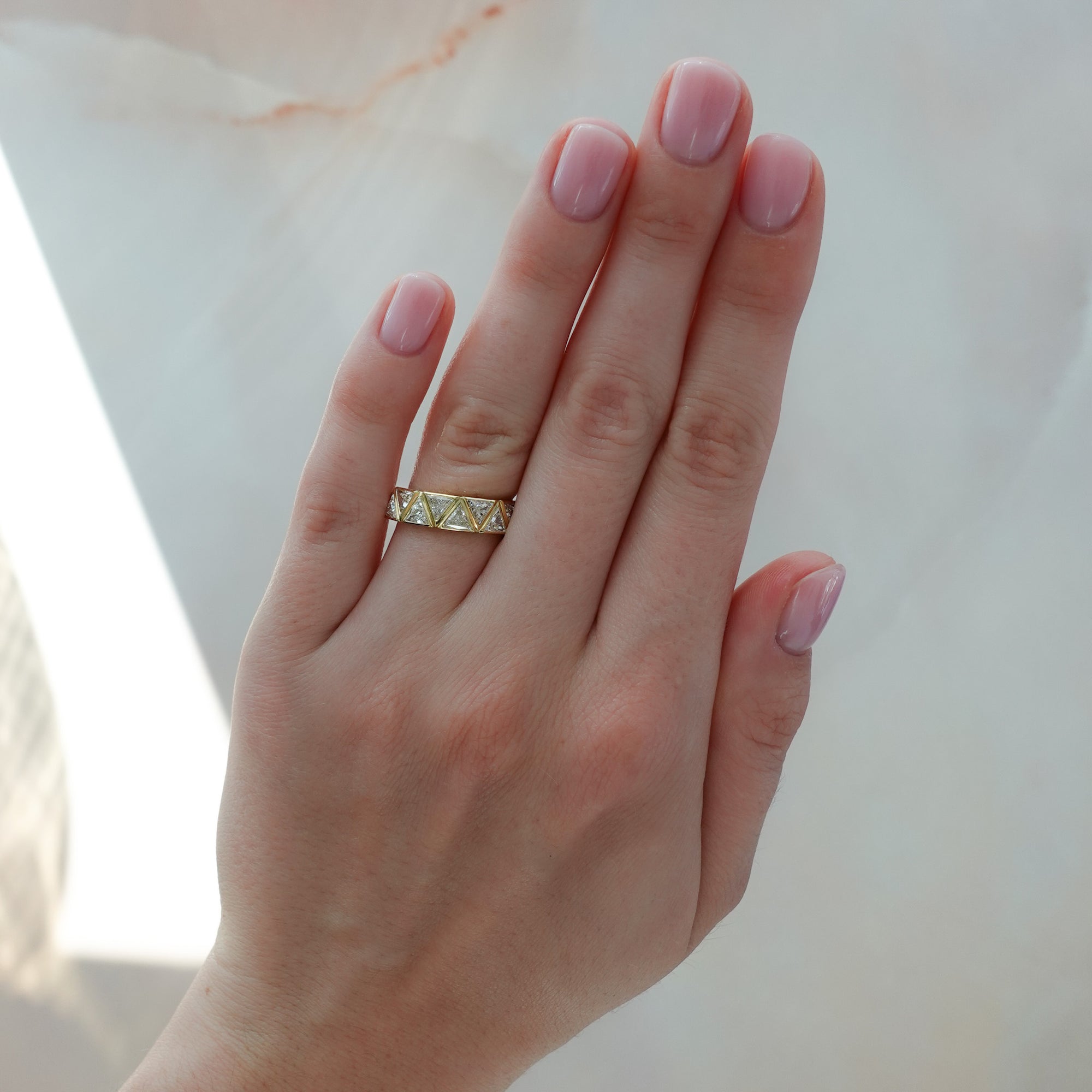 Midi Bezel Set Eternity Band With Trilliant Cuts in Yellow Gold by Good Stone