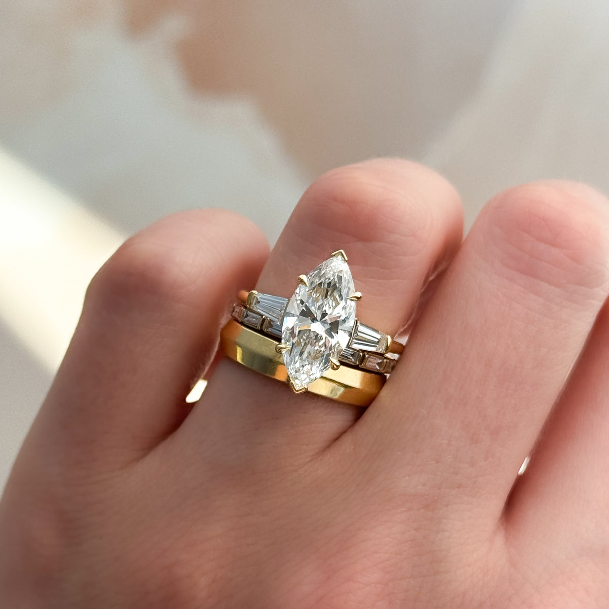 Translunar Tapered Baguette Engagement Ring With Marquise Cut Diamond