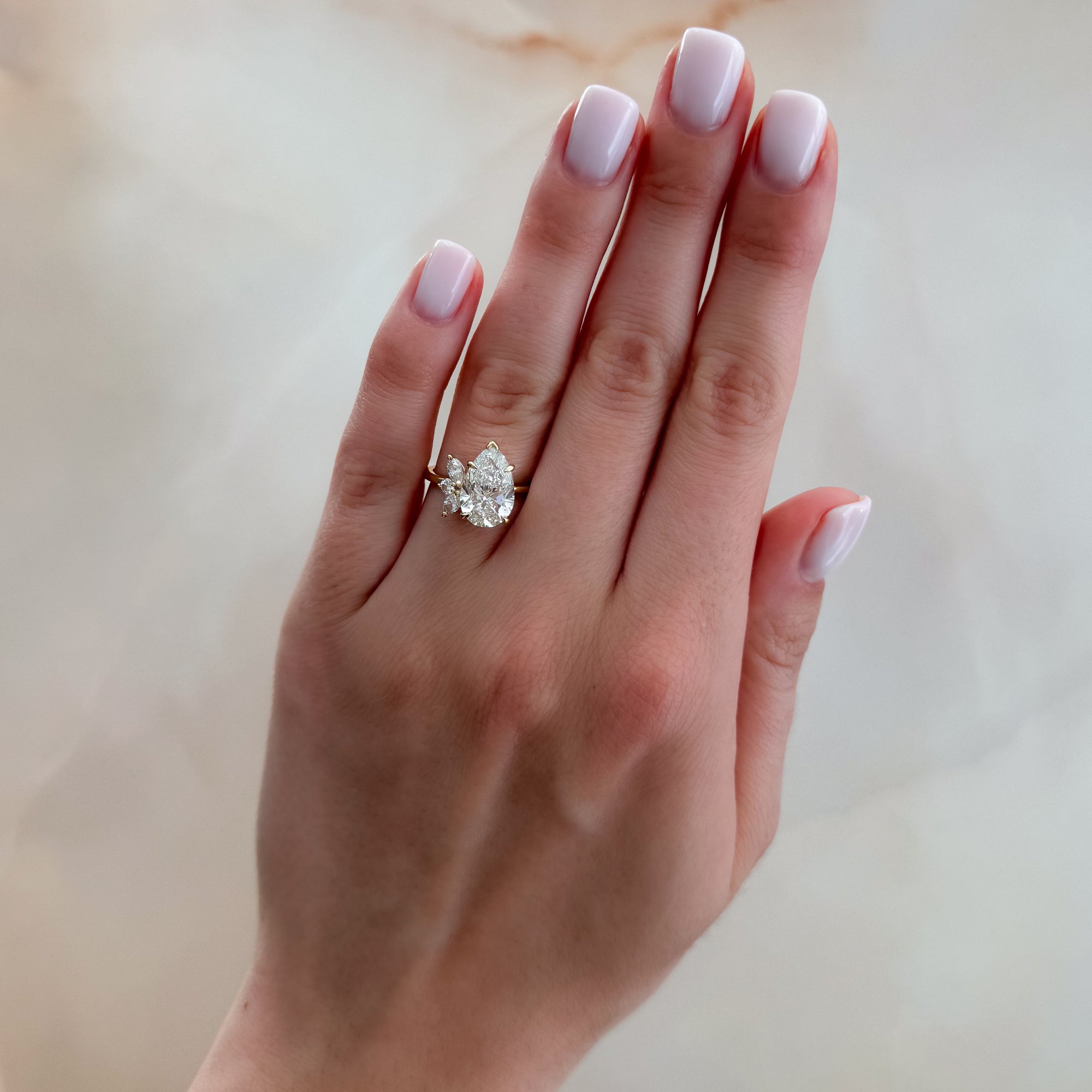 Lotus Engagement Ring With Pear Cut by Good Stone in Yellow Gold