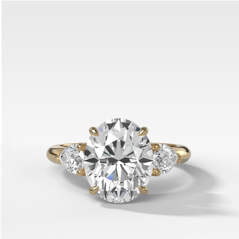 Three Stone Engagement Ring With Pear Side Stones and Roval Cut Diamon ...