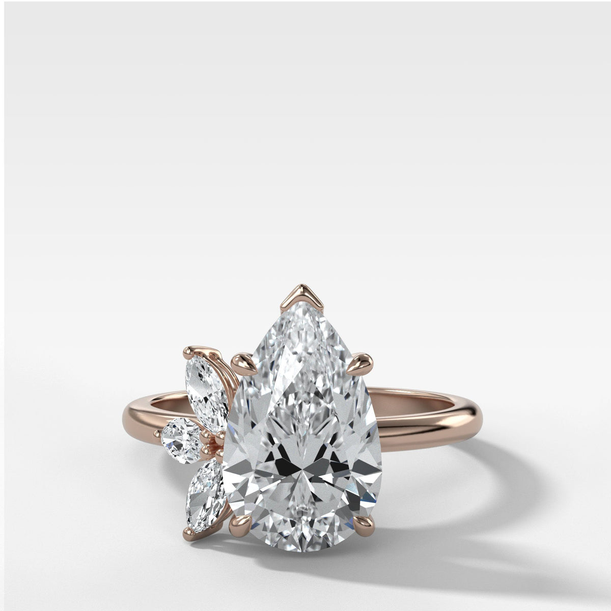 50-Pointer Pear Cut Solitaire Halo Diamond 18K Rose Gold Ring JL AU 19