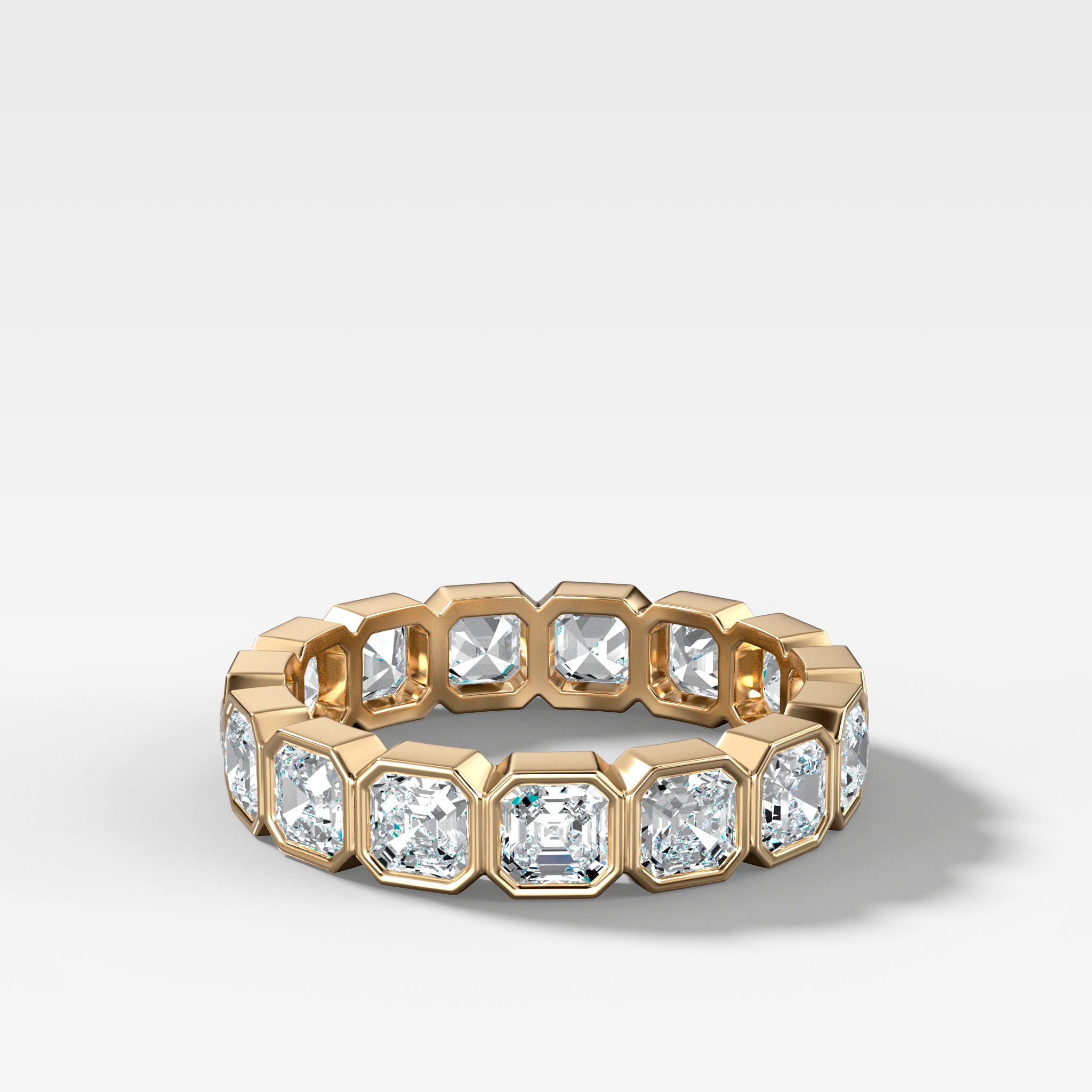 Midi Bezel Set Eternity Band With Asscher Cuts in Yellow Gold by Good Stone