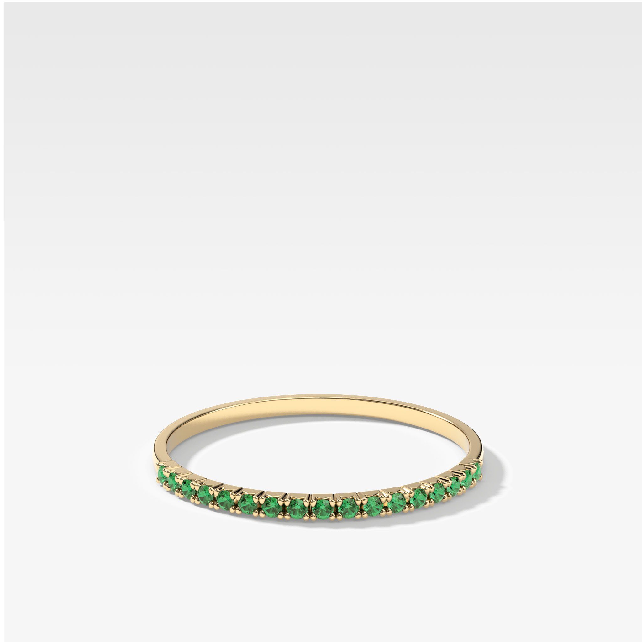 Petite French Pavé Stacker With Green Emeralds by Good Stone in Yellow Gold