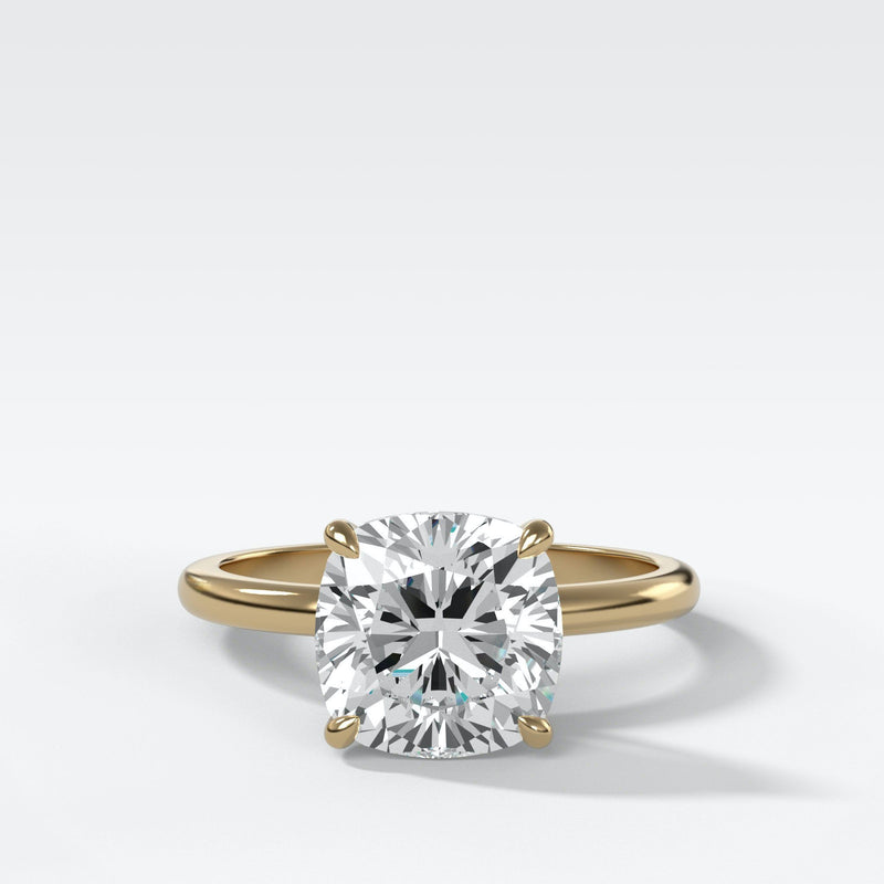 Crescent Solitaire Engagement Ring With Cushion Cut Diamond - GOODSTONE