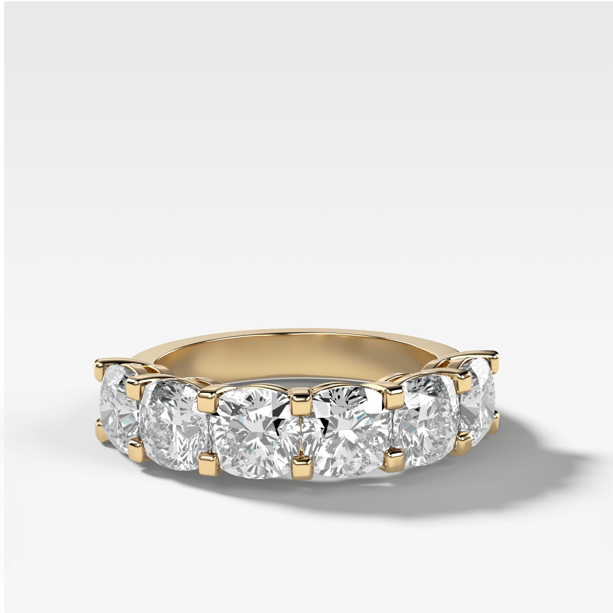 Six Stone Shared Prong Diamond Band With Cushion Cuts by Good Stone in Yellow Gold