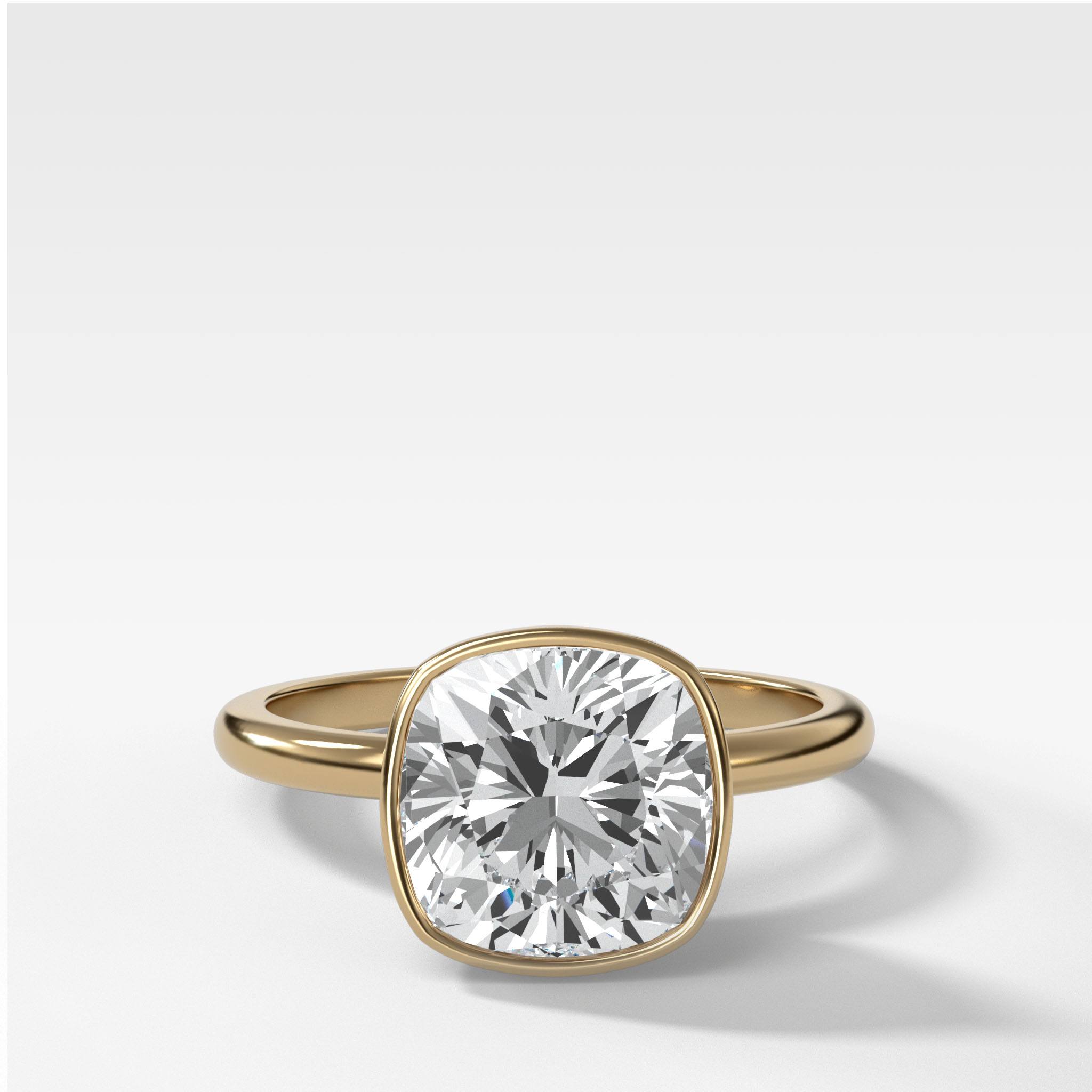 Bezel Penumbra Solitaire With Cushion Cut by Good Stone in Yellow Gold