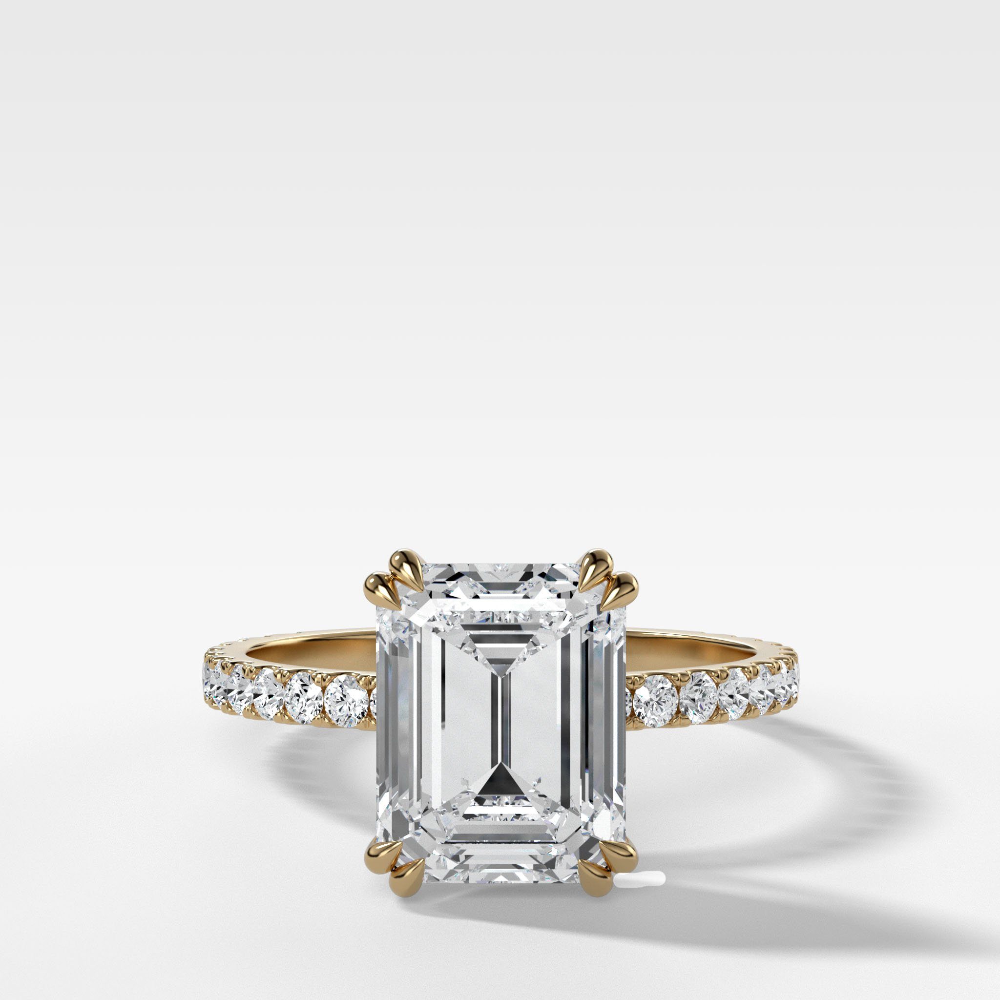 Signature Pave Engagement Ring With Emerald Cut by Good Stone in Yellow Gold