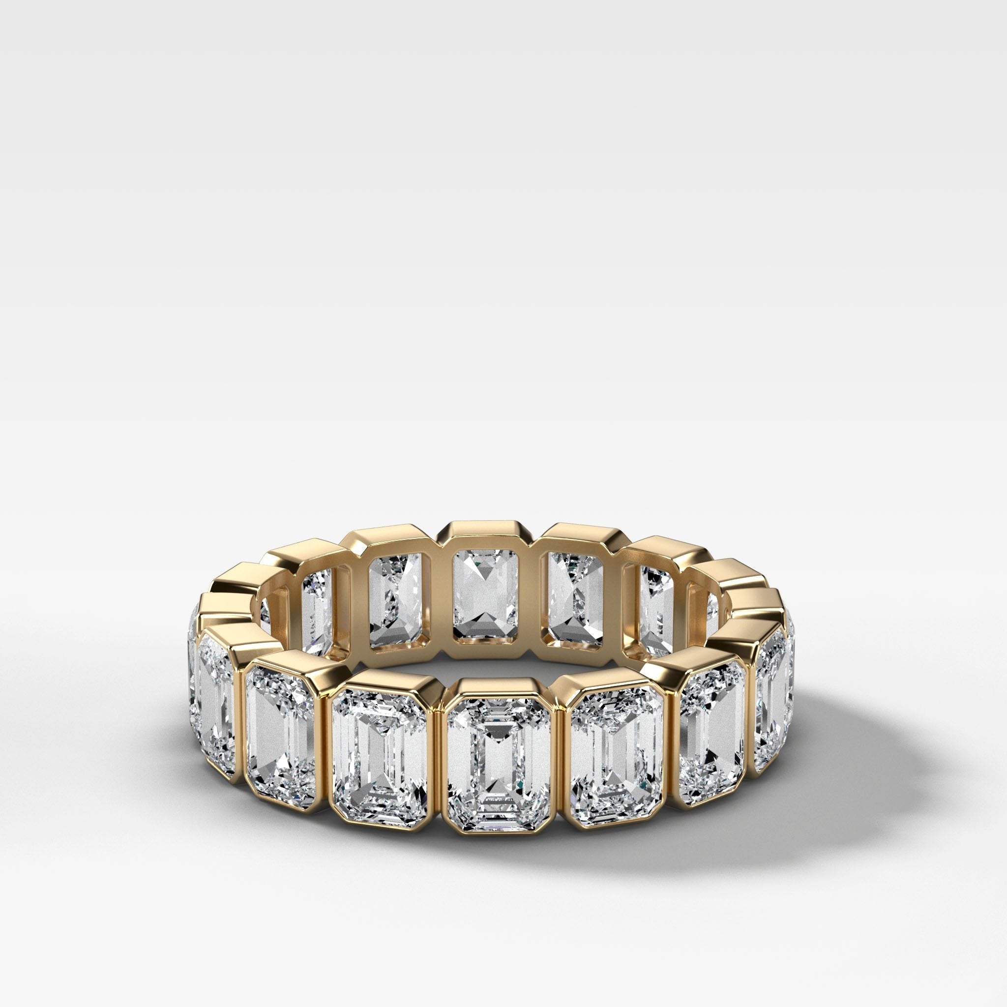 Bezel Set Eternity Band With Emerald Cuts by Good Stone in Yellow Gold